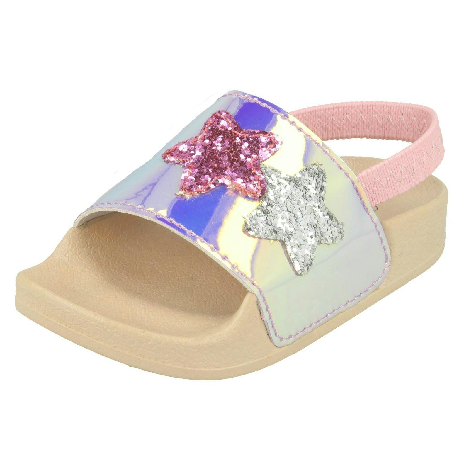 Spot On Girls Pink Slingback Sliders With Glitter Star Design H0310 - Uk 11 Child