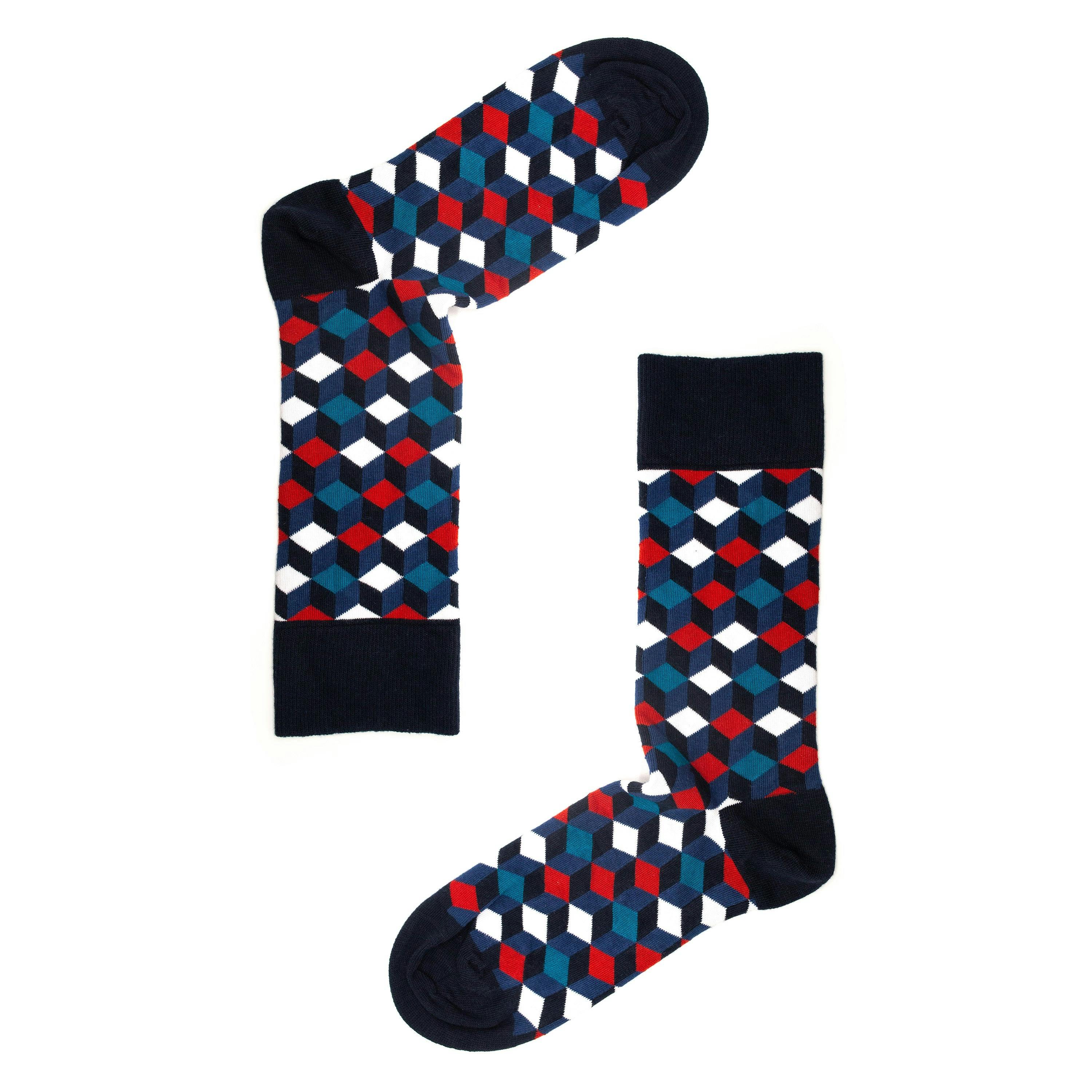Jemsox Men's Red Box Geo Print Socks – Organic Cotton Crew - One Size / Eur 41-46 / Uk 7-11