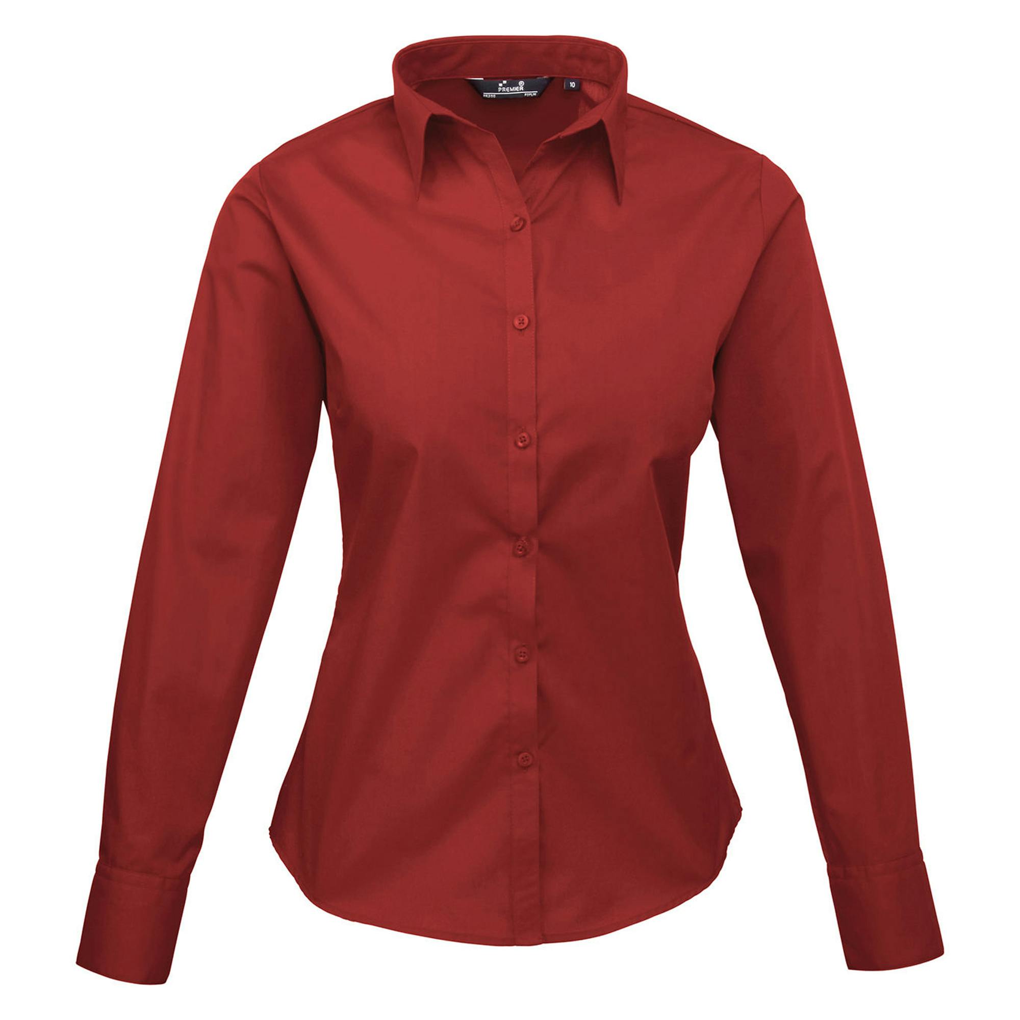 Premier Womens/Ladies Poplin Long-Sleeved Blouse (Burgundy) - Size 30 UK - Image 4