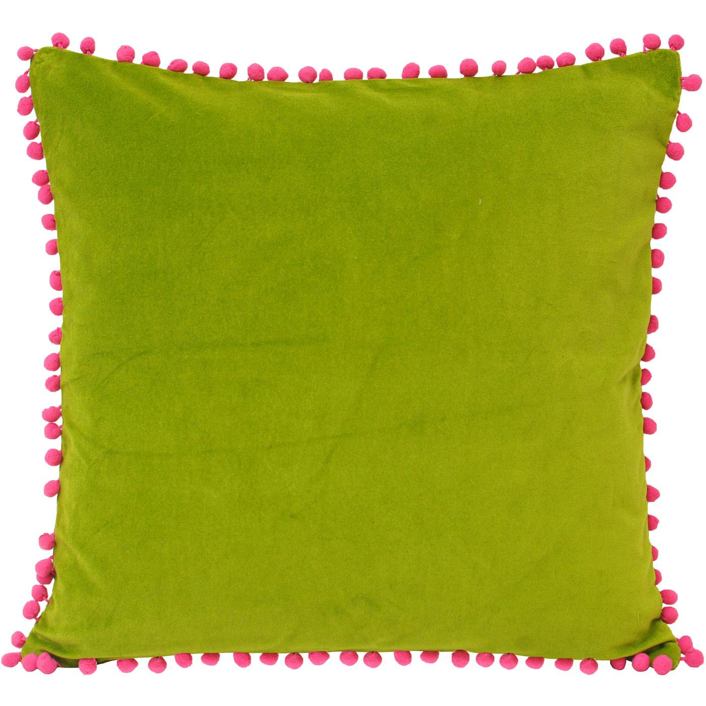 Riva Home Green/Fuchsia Velvet Pompom Cushion Cover - 45X45cm - 100% Cotton
