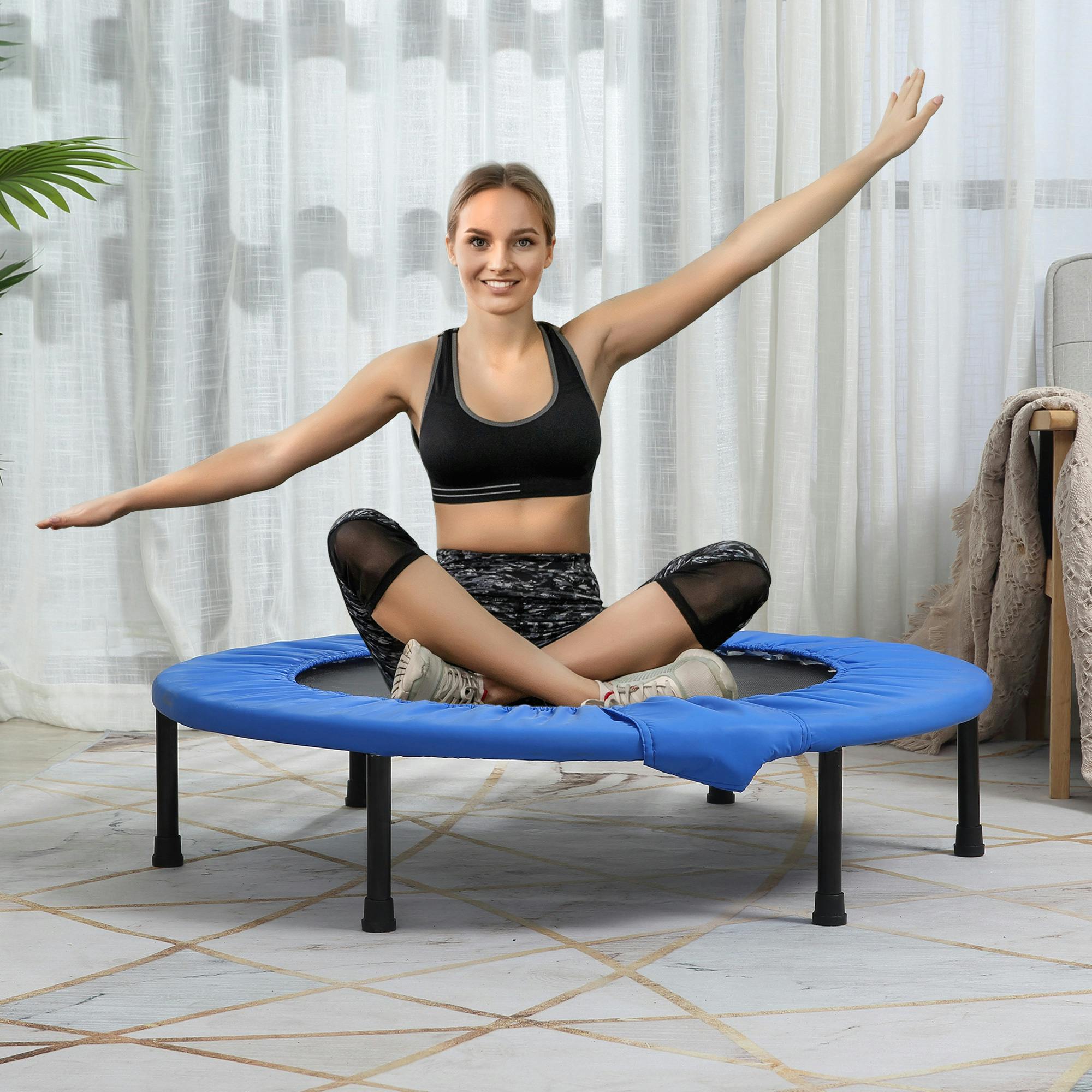 Homcom Dia. 96Cm Fitness Trampoline Exercise, Max Load 150 Kg, Blue Black - Image 3