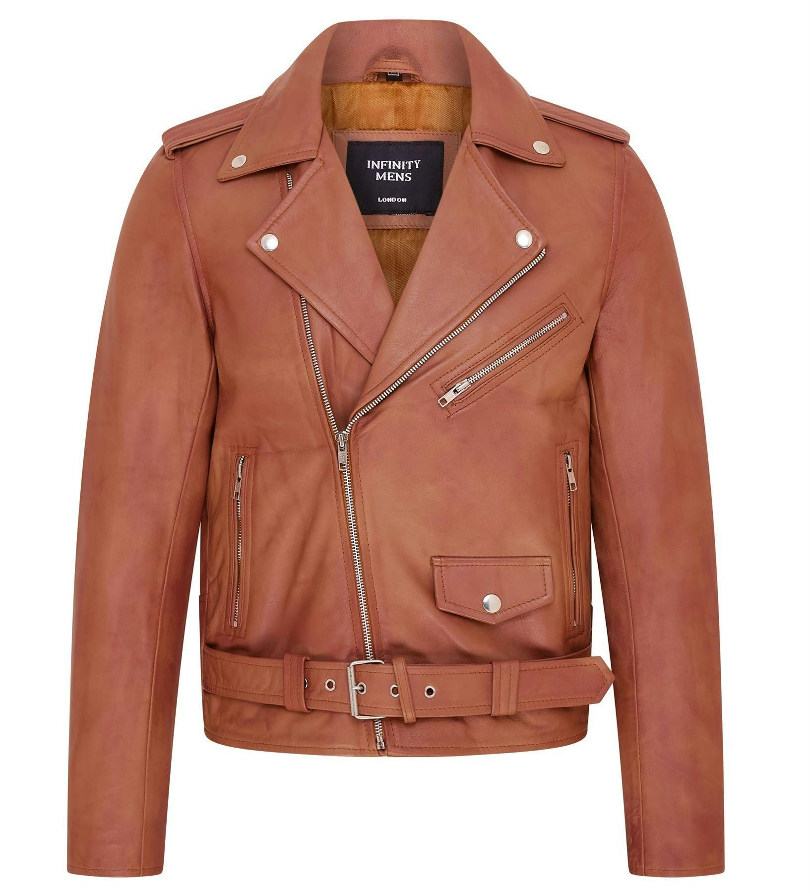 Infinity Leather Men's Classic Brando Leather Biker Jacket - Heinola - Tan - Uk M | Eu 48 | Us 38