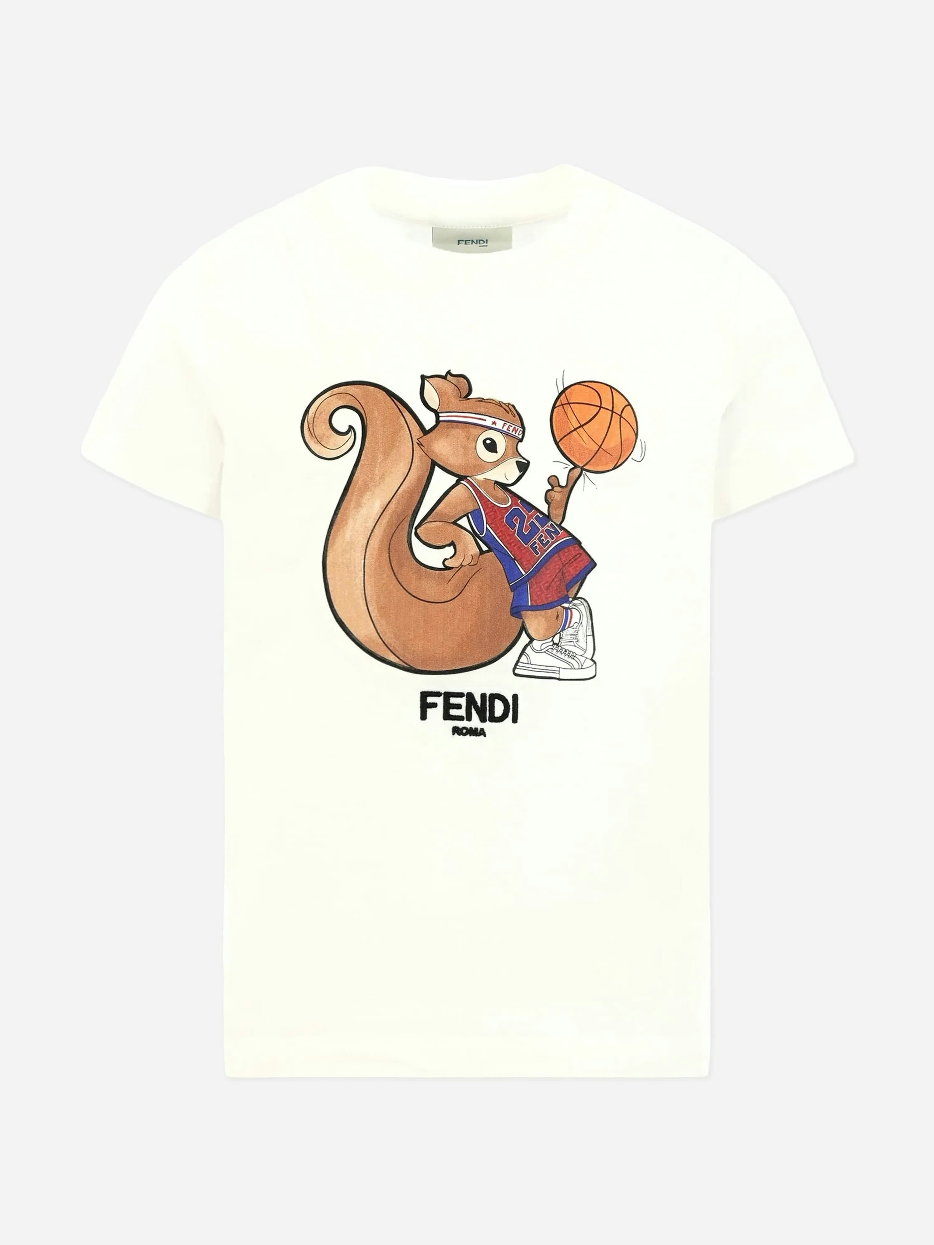 Fendi Kids Boys White Fendi Squirrel T-Shirt In - 4 Yrs