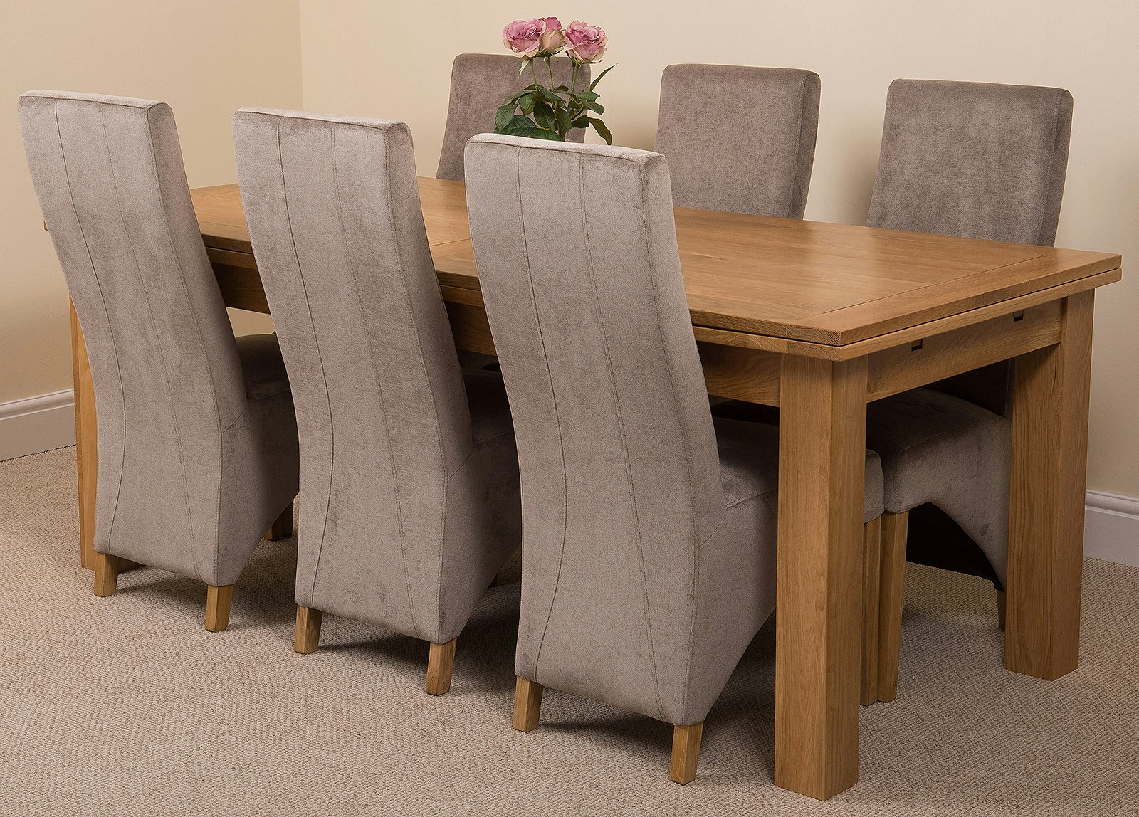 That's Furniture Grey Richmond Large Oak Extending Dining Table With Lola Fabric Chairs - 6 Chairs