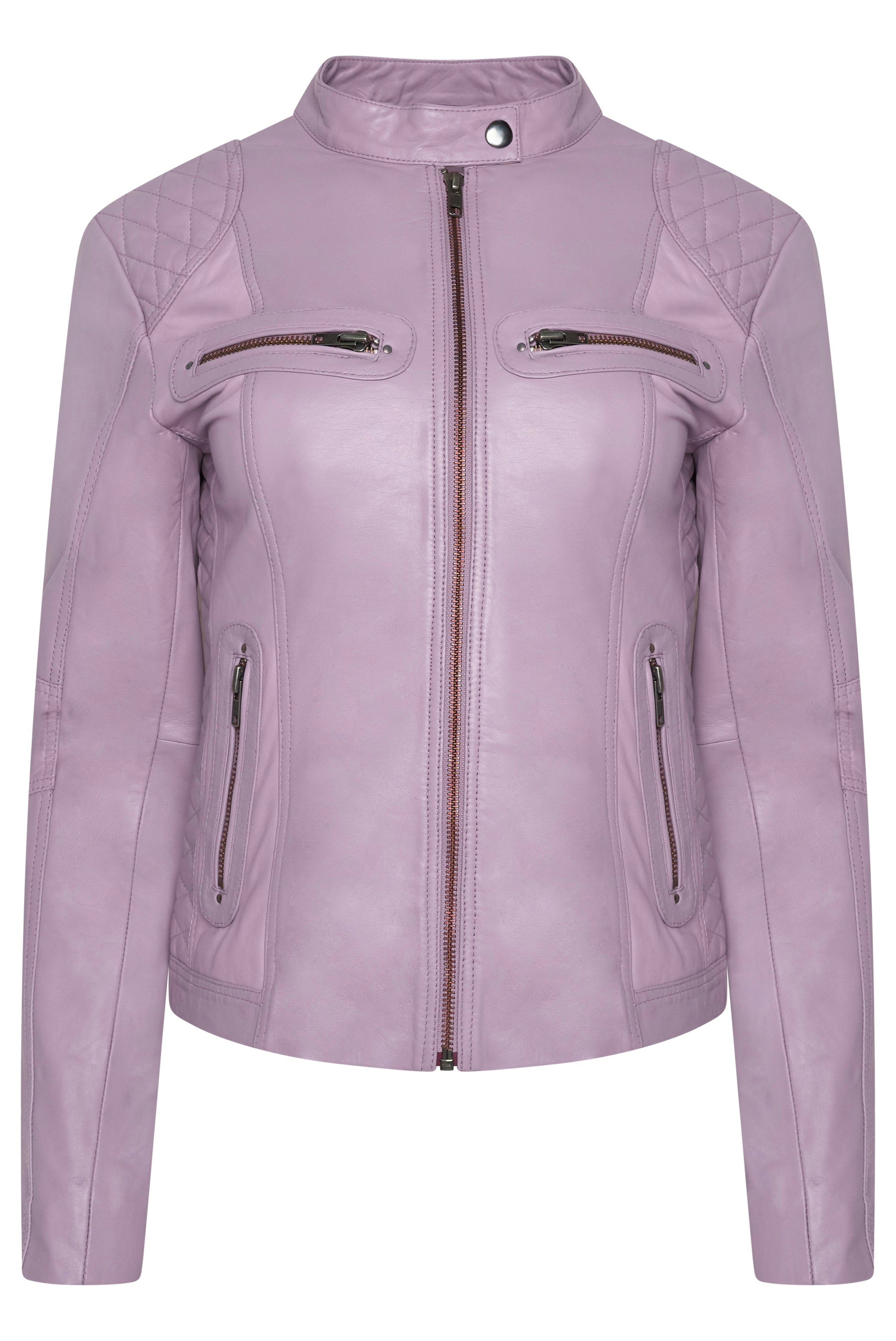 Pelle D’annata Women's Dark/Lavender Real Leather Biker Jacket In - 14