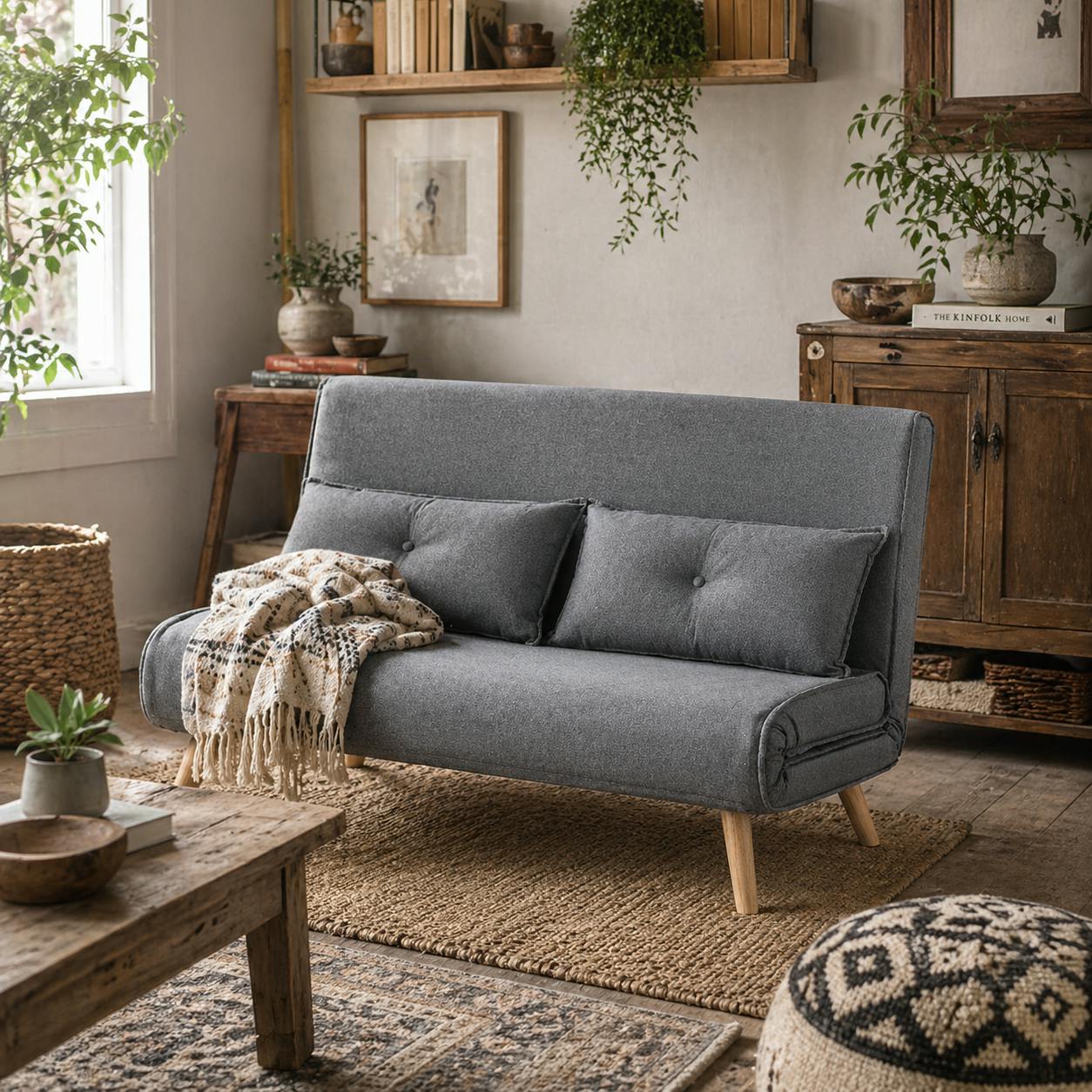 Rackhams Grey Maba Linen Look 2 Seater Sofa Bed