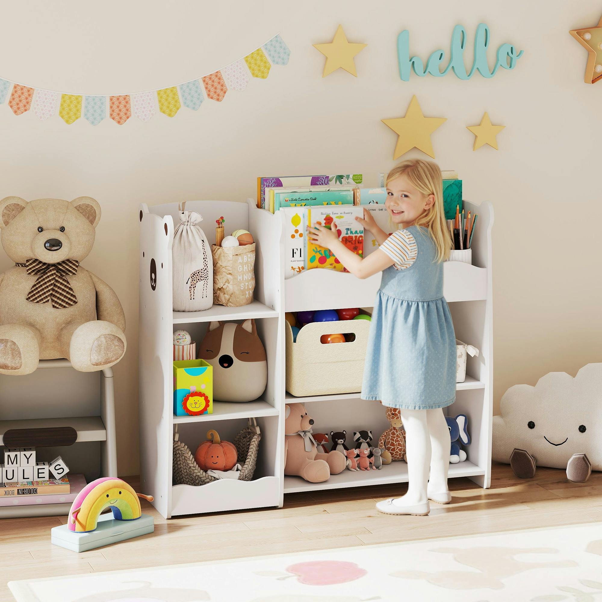 Rackhams White Kids Toy Storage Unit, Three Tier Kids Bookshelf For Nursery,