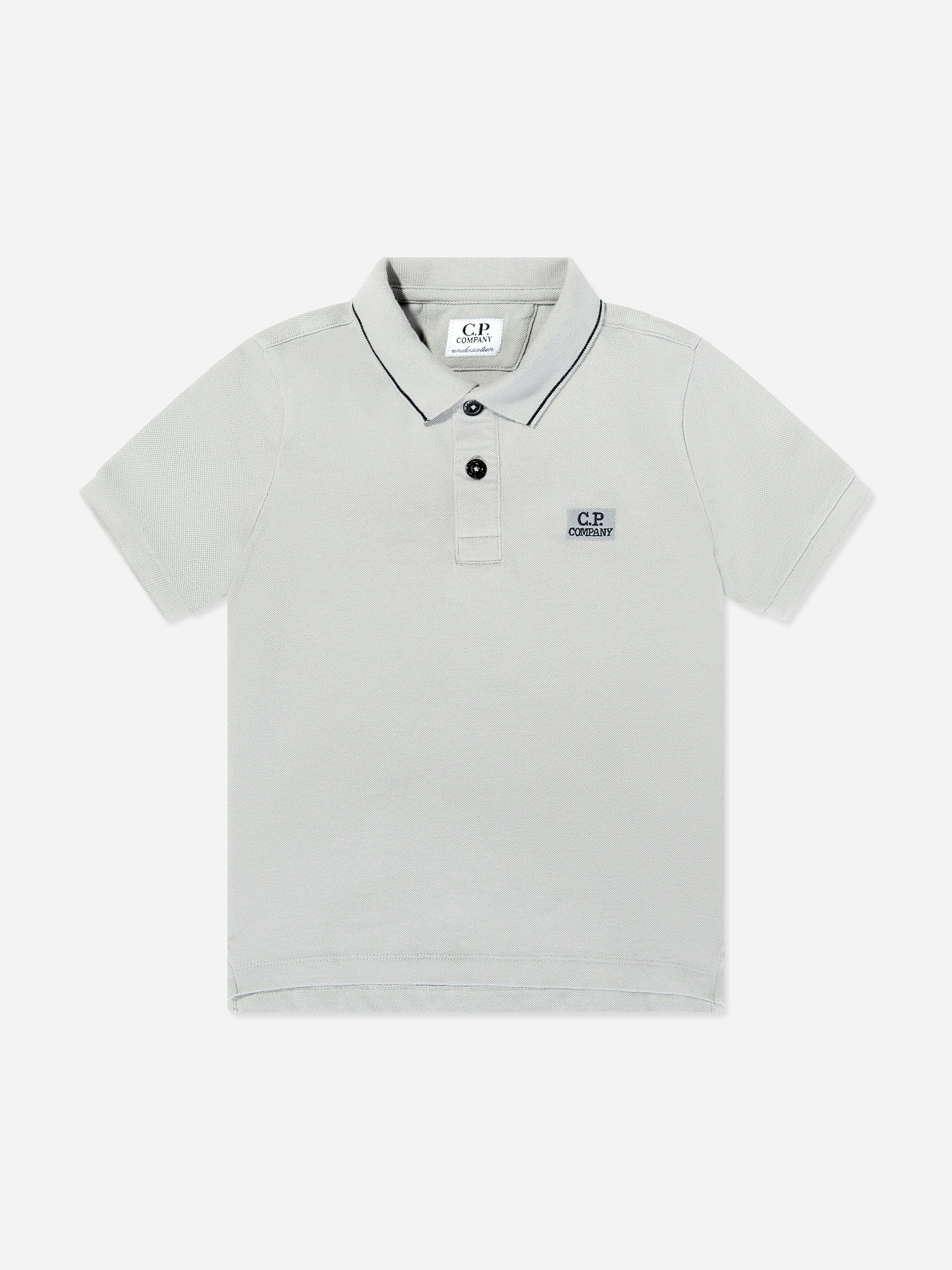 C.p. Company Boys Grey Logo Polo Shirt In - 4 Yrs