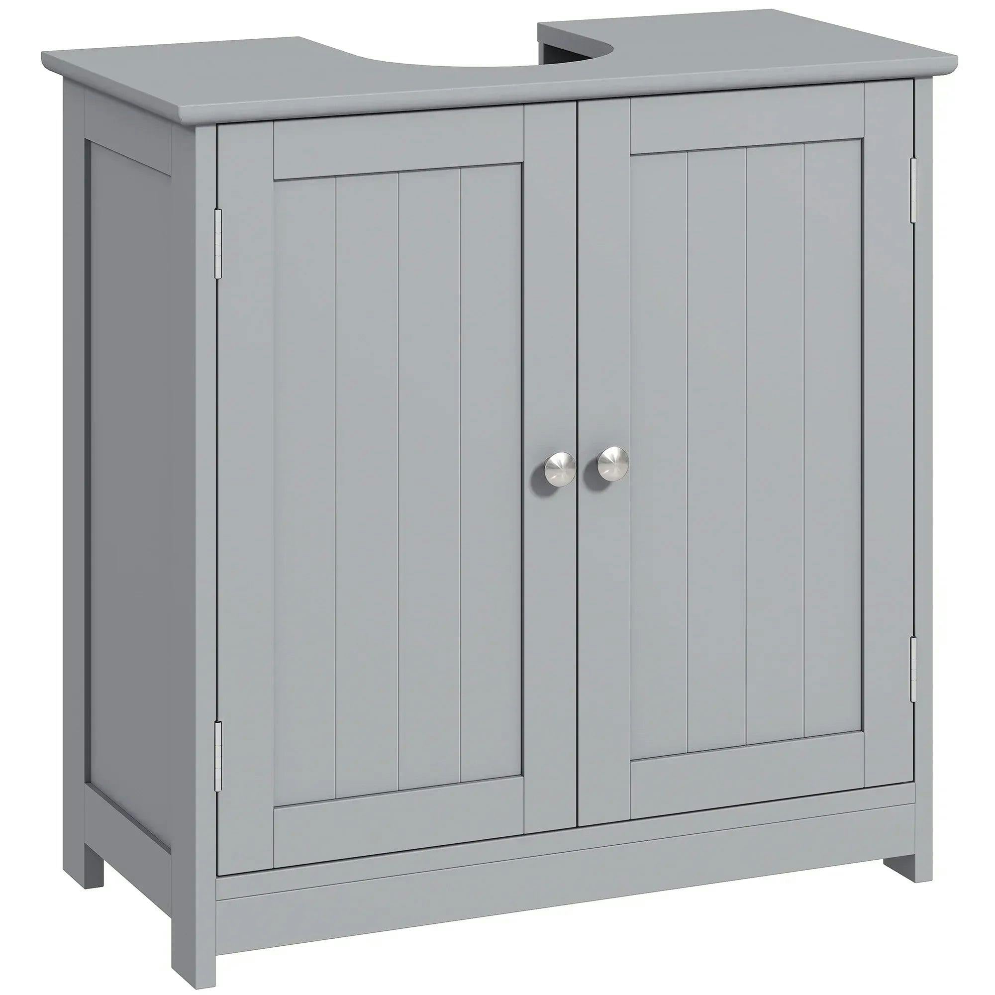 kleankin Under Sink Bathroom Cabinet, 2 Doors, Adjustable Shelf, Grey | Freestanding Under Sink Cabinet, for Basin without or with Pedestal - Image 5