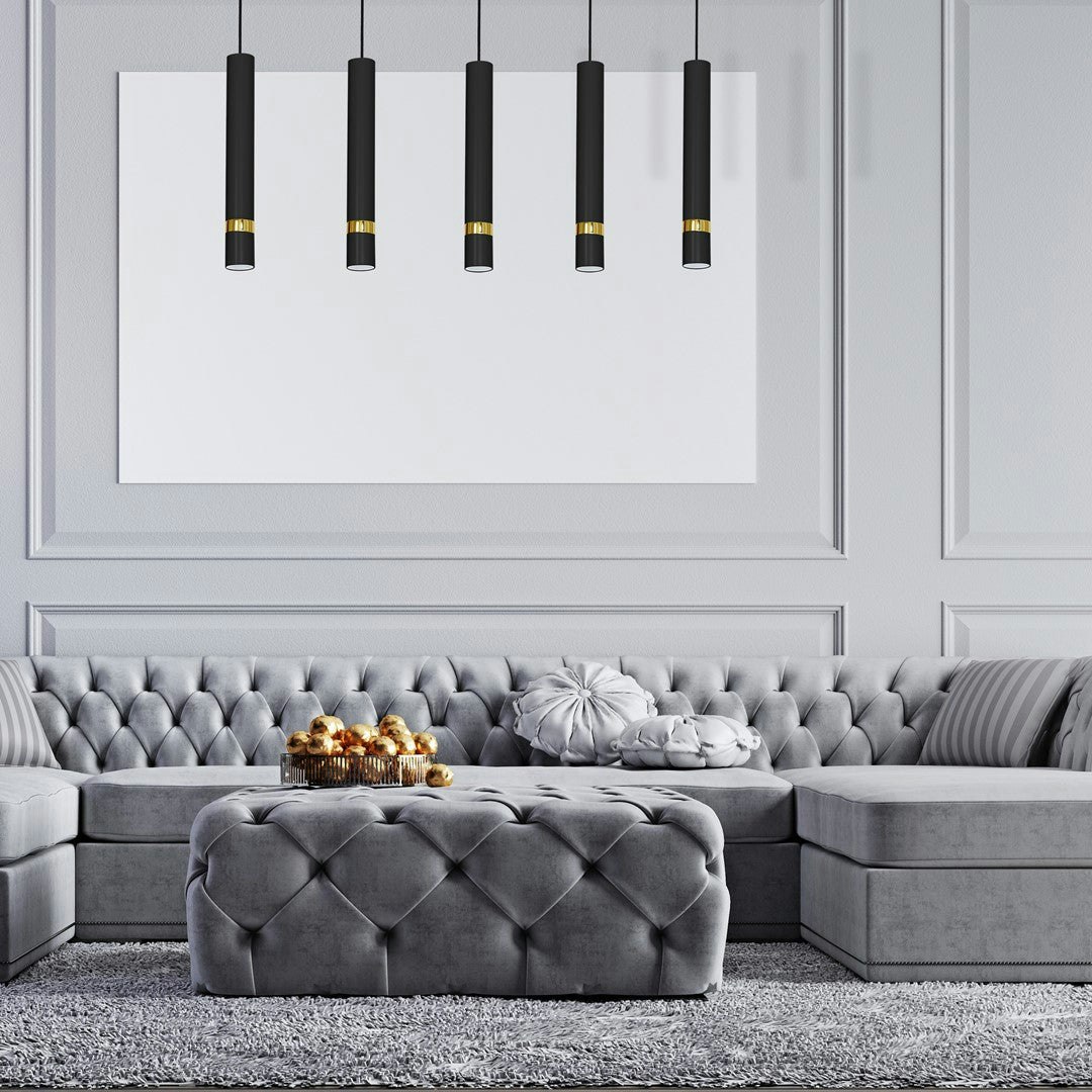 Rackhams Light/Black/Gold Joker Contemporary Pendant Lamp 5Xgu10 Hand Made Cylindrical Style Finished In Matt With Striking Detail