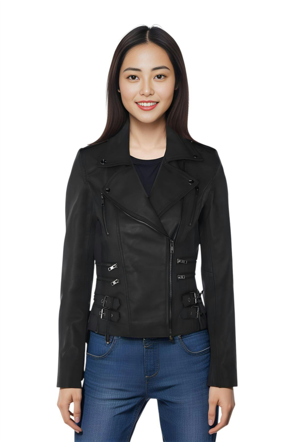 Infinity Leather Women's Black Leather Brando Biker Jacket - Orlando - Matt - Uk 2XL/18 | Eu 44 | Us 14