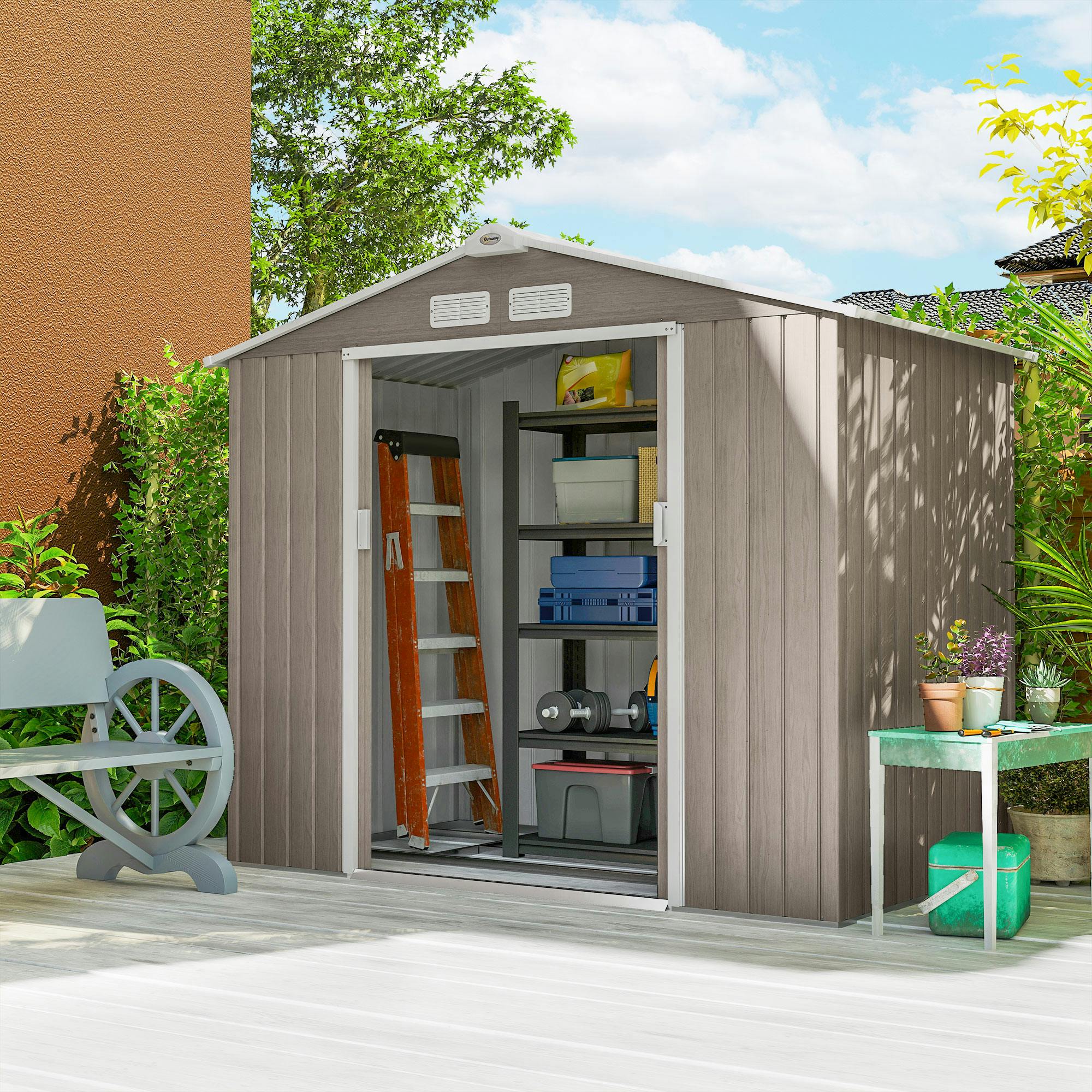 Rackhams Light/Brown 7 X 4Ft Garden Shed Storage With Foundation Kit And Vents