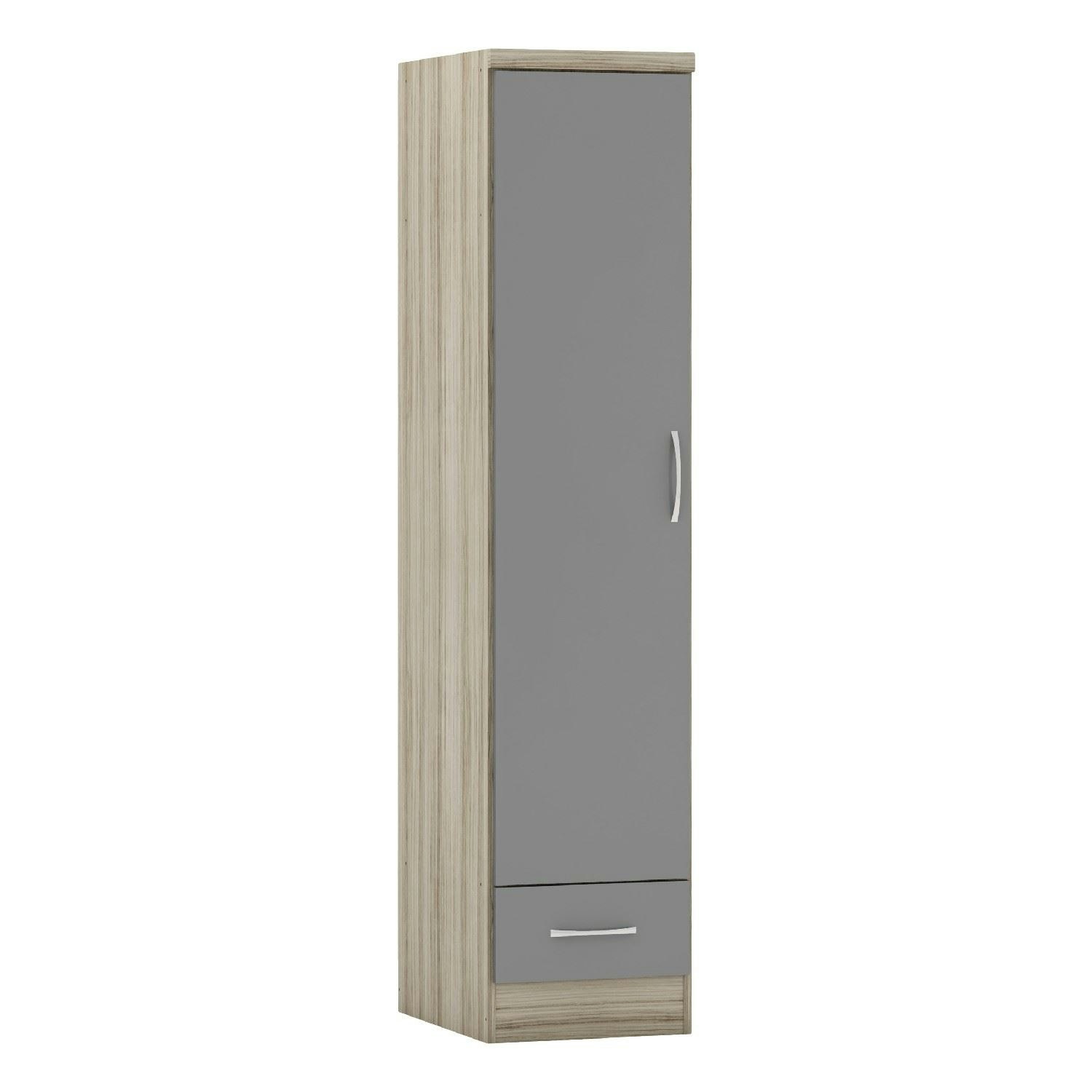 Rackhams Grey/Light Nevada 1 Door 1 Drawer Wardrobe - Gloss And Oak