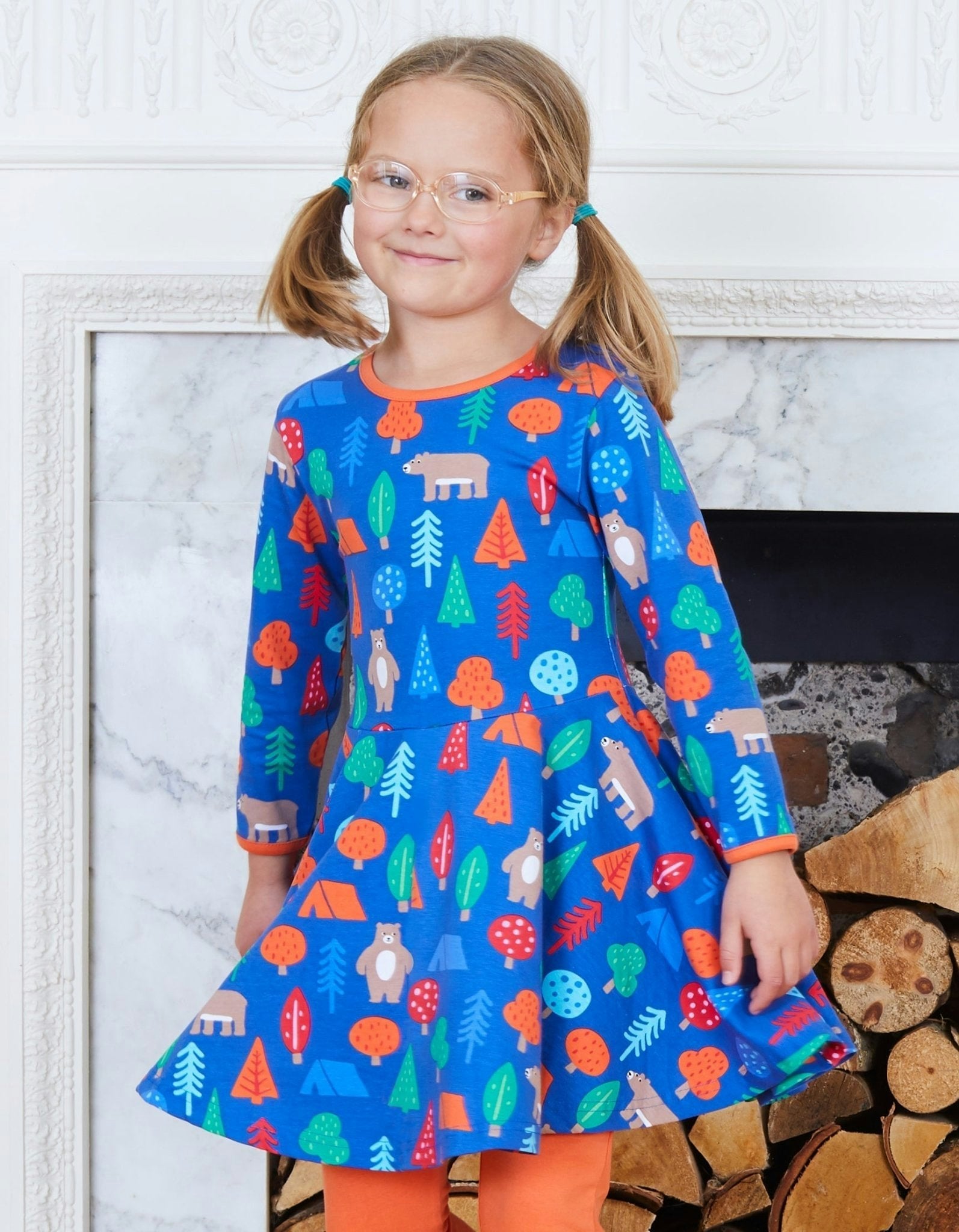 Toby Tiger Organic Camping Bear Print Skater Dress - 6-12M / 80Cm