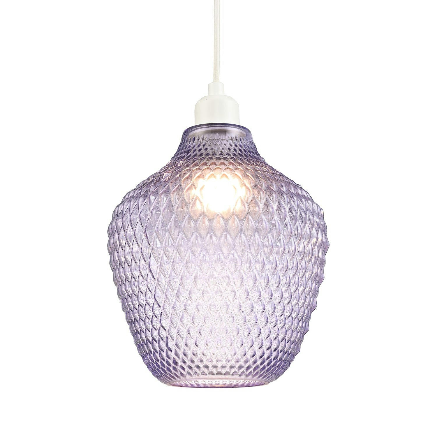 Photos - Chandelier / Lamp Rackhams Designer Soft Lilac and Purpler Curvy Diamond Etched Glass Pendant Lamp Shade