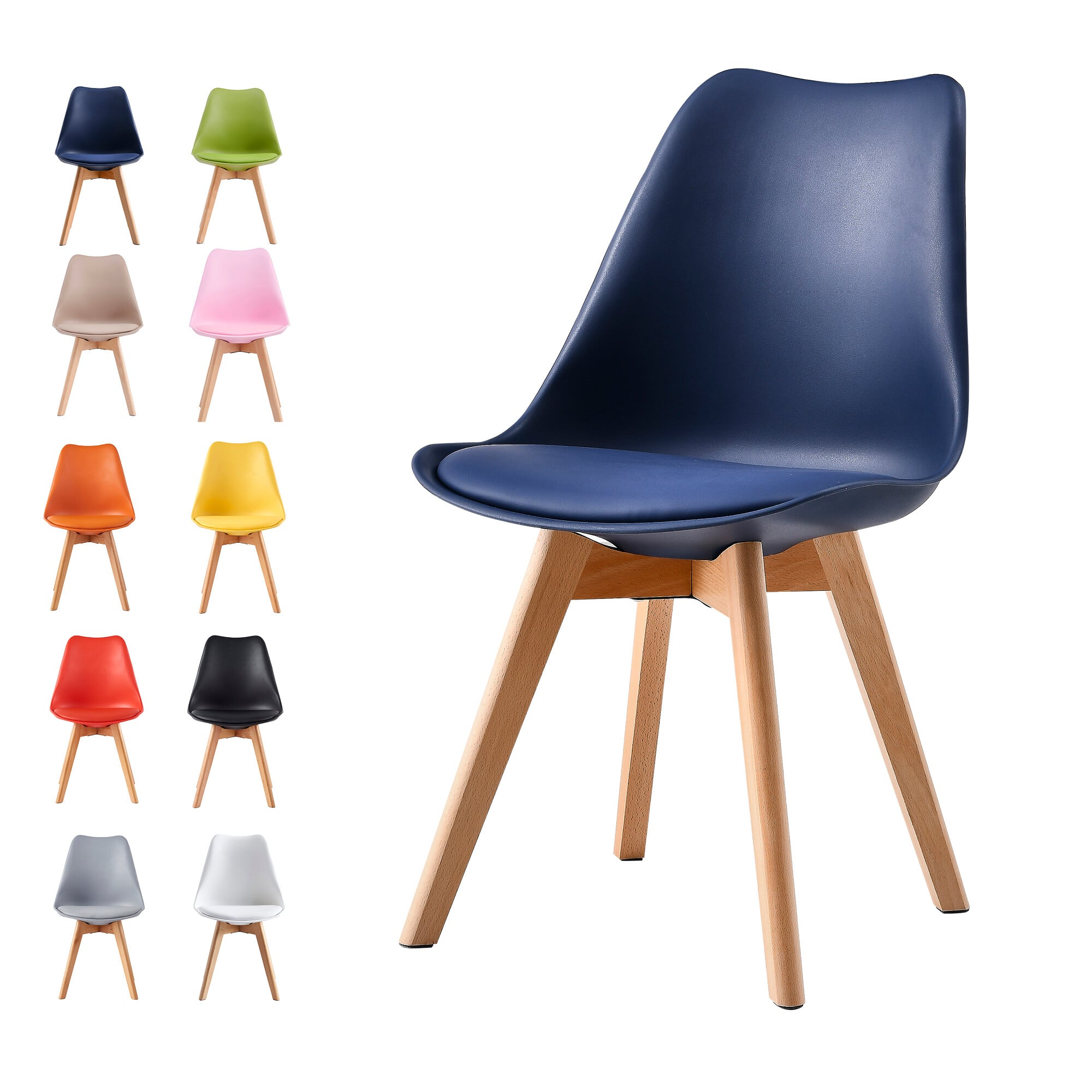 MCC Eva Dining Chair - Blue - Polypropylene Seat - Pine Wood Legs - Image 3