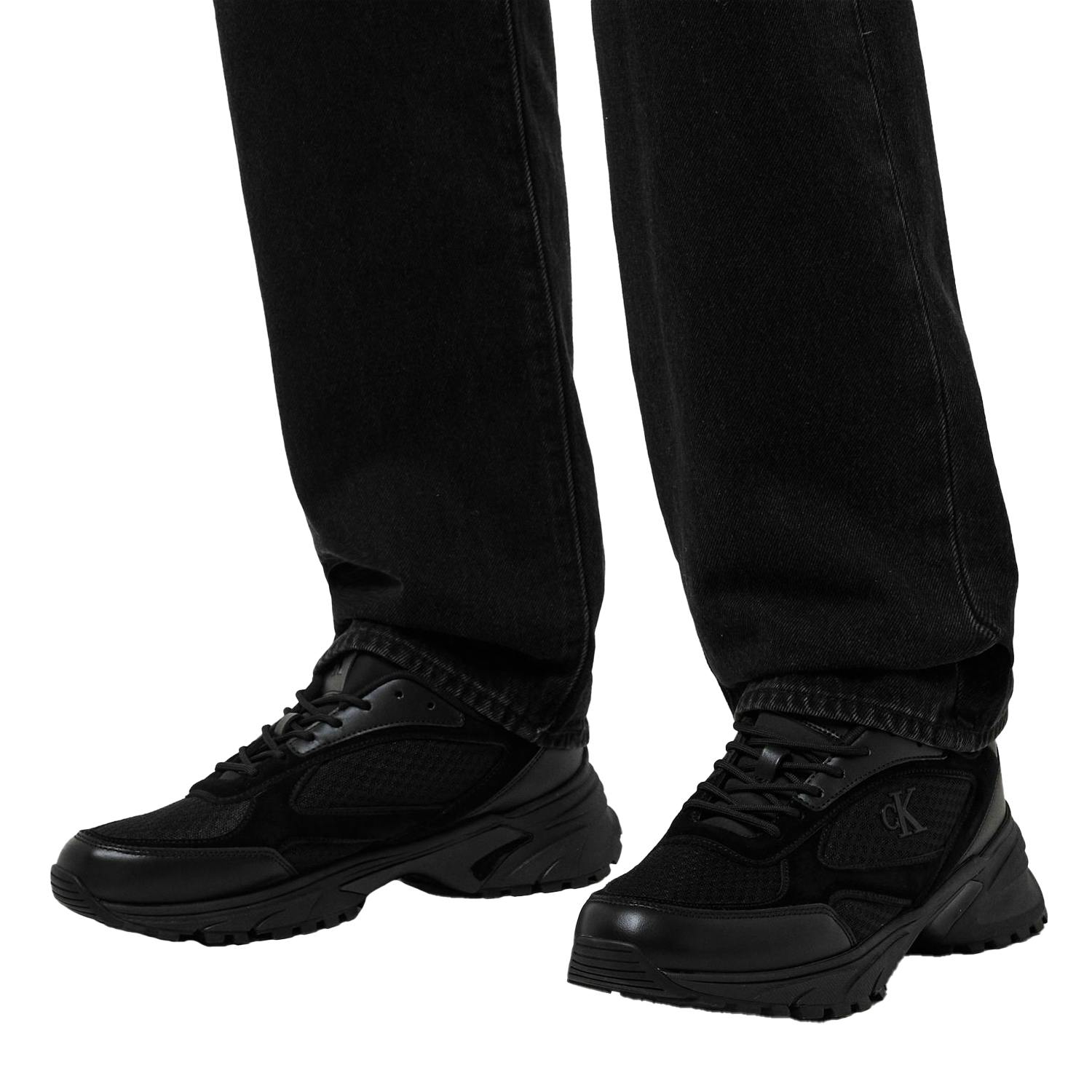 Calvin Klein Men's Black Hike Runner Leather Trainers - Triple - 10 Uk - Triple - 100% Mixed