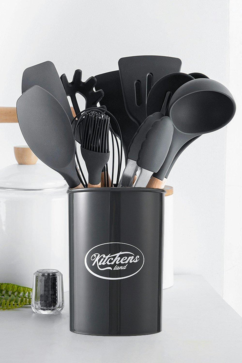 Rackhams Dark/Grey 11-Piece Silicone Kitchen Utensil Set For Nonstick Cookware Kitchenware Set