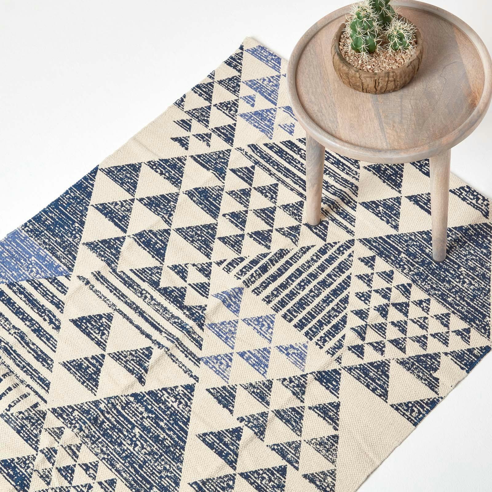 Homescapes Blue Delphi Geometric Style 100% Cotton Printed Rug - 160 X 230 Cm