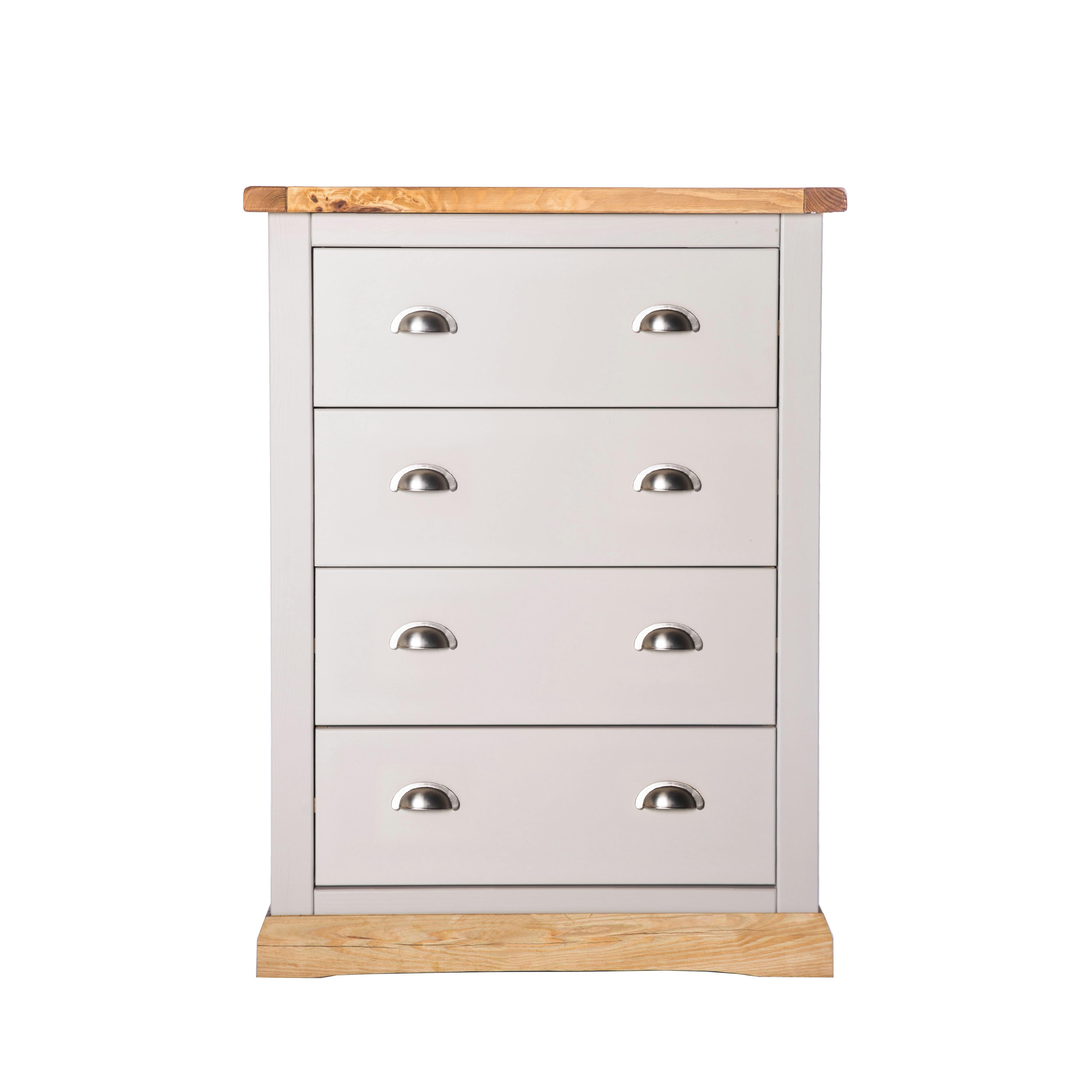 Rackhams Light/Grey Bomporto 4 Drawer Chest Of Drawers Chrome Cup Handle