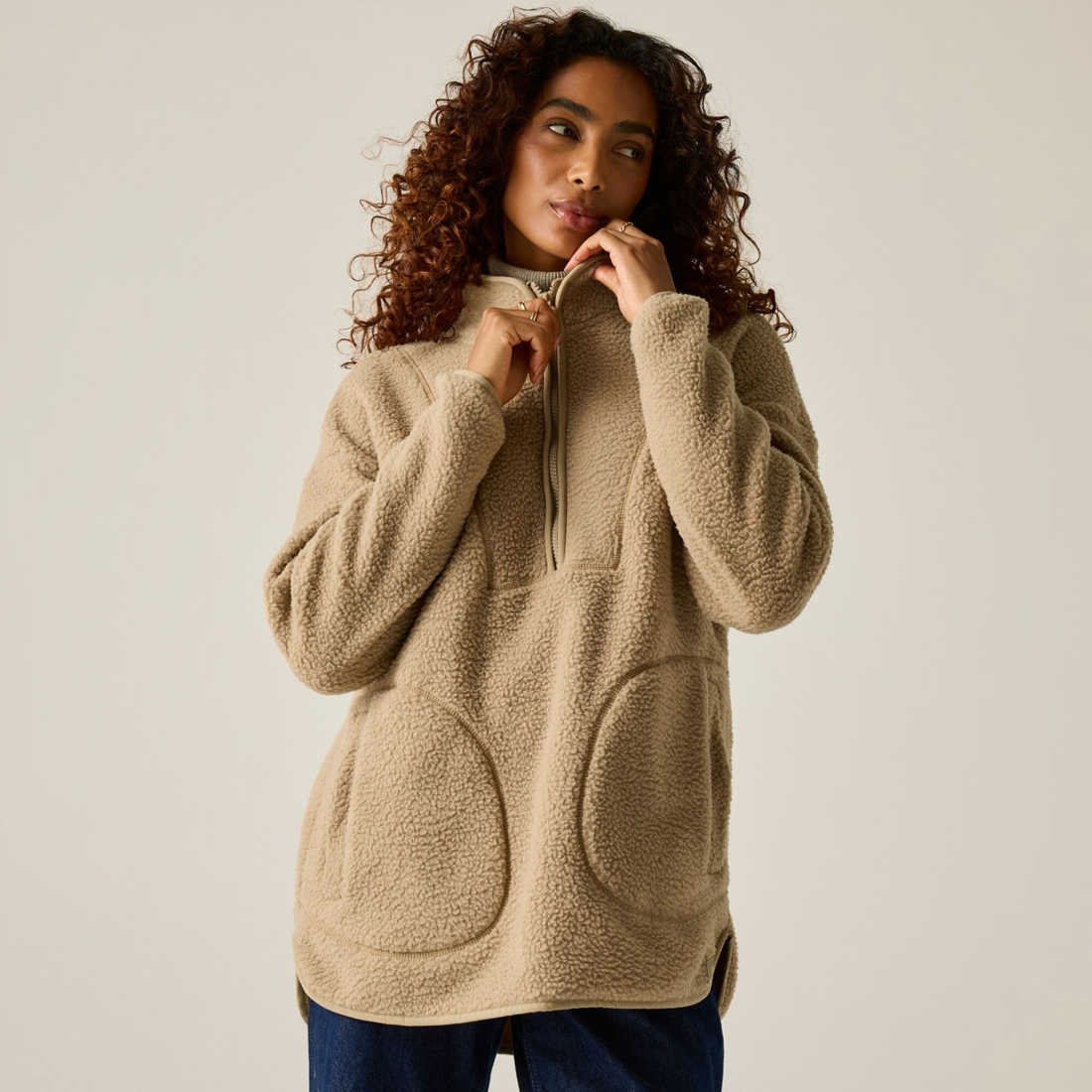 Regatta Women's Frankie Borg Half Zip Longline Fleece Top - Barleycorn - 16 Uk - Barleycorn - 70% Polyester/30% Recycled Polyester