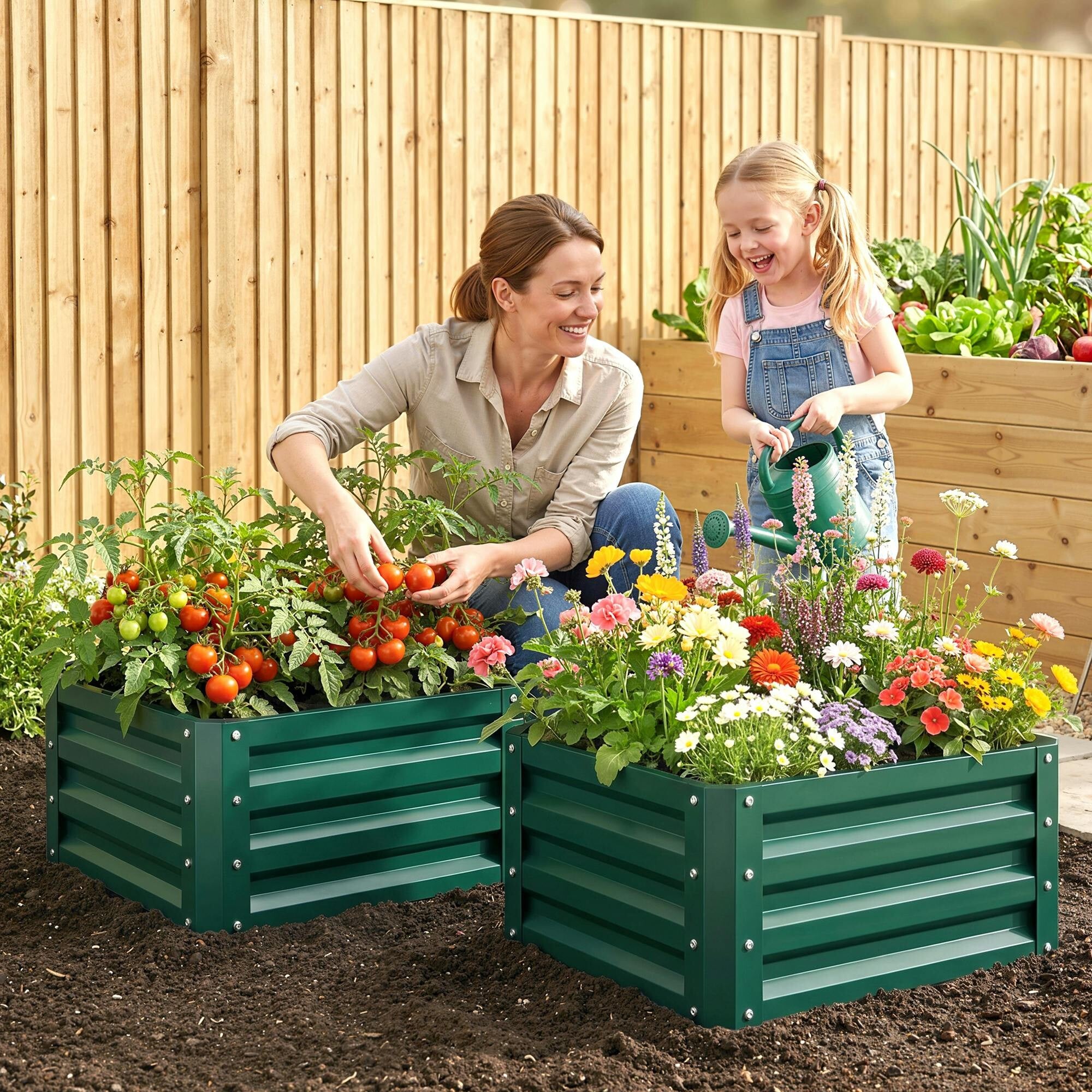 Outsunny Green Set Of 2 Raised Garden Bed Galvanised Planter Box, - Image 5
