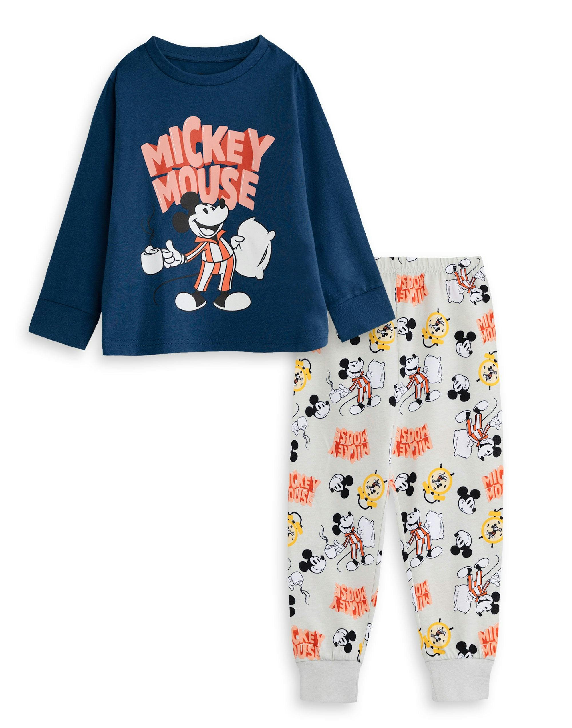 Vanilla Underground Boys Blue Disney Mickey Mouse Long Sleeve Long Leg Pyjama Set - 7-8 Years