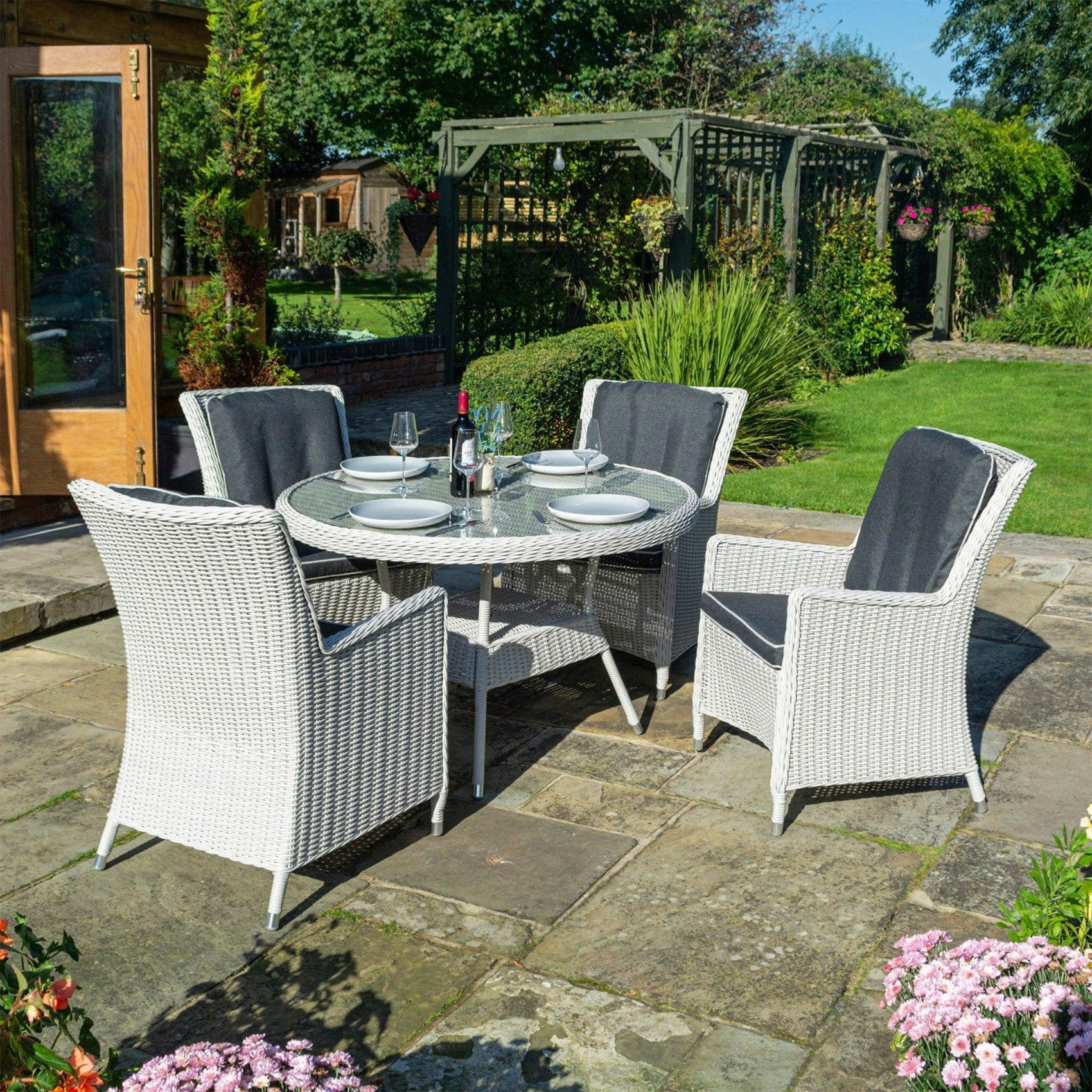 Rackhams Grey Rattan Effect Four Seater Dining Set - Two Colours - Putty