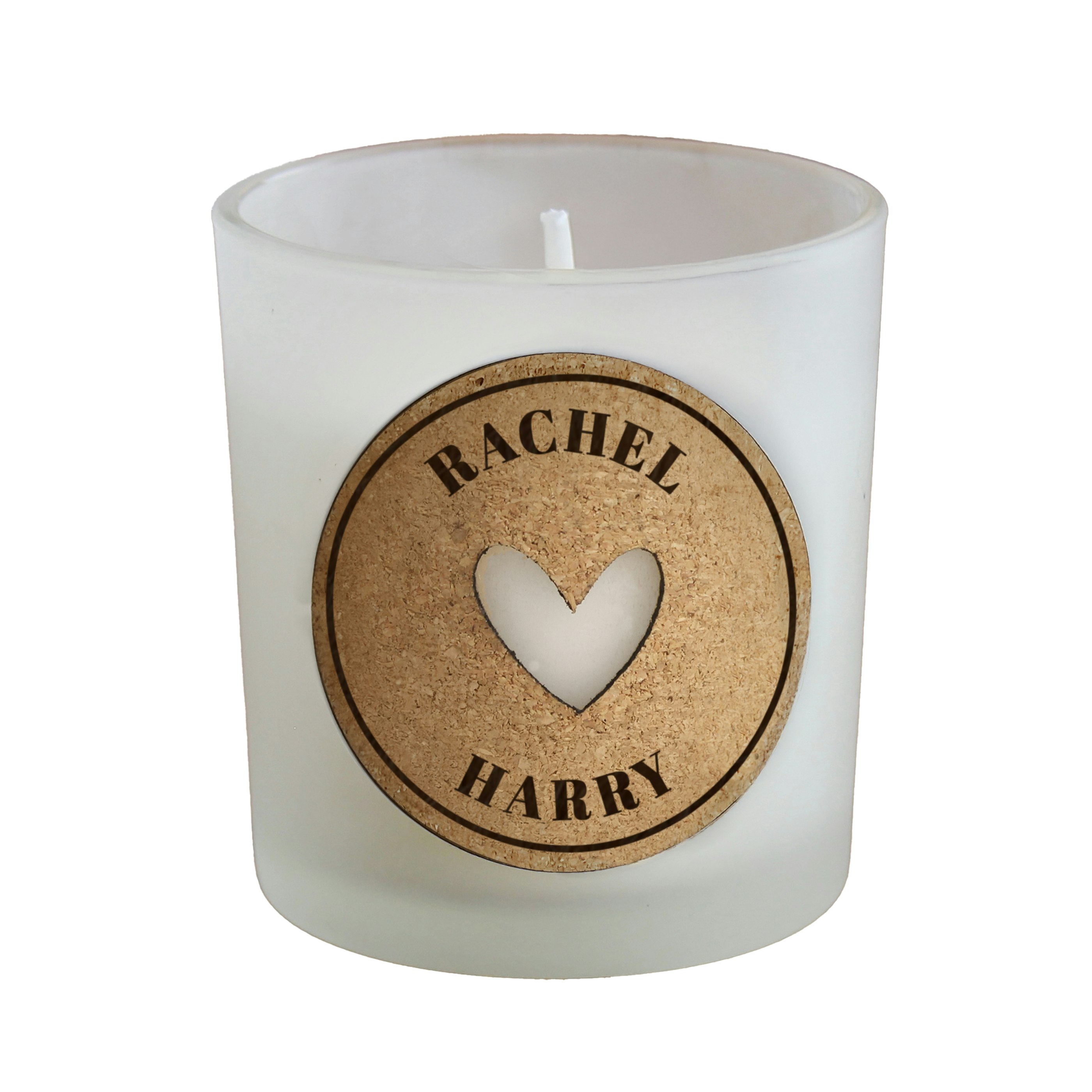 Rackhams Personalised Heart Cork Label Candle Jar