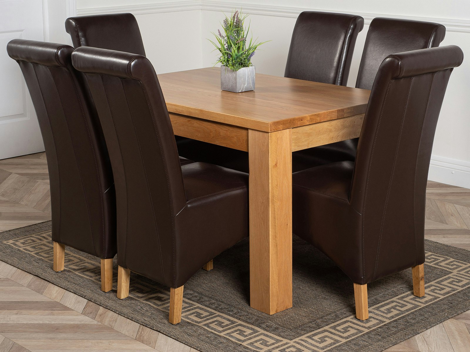Rackhams Brown Dakota Small Oak Dining Table With Montana Leather Chairs - 6 Chairs
