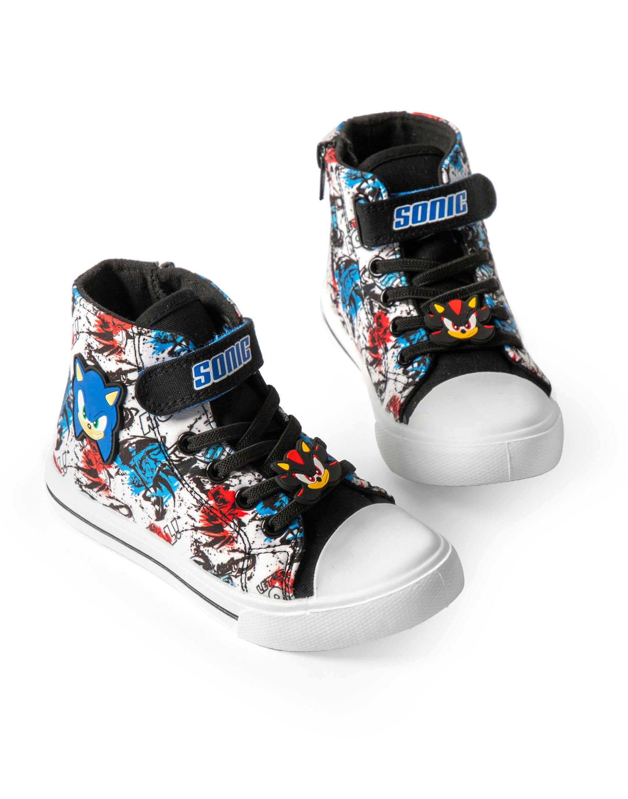 Vanilla Underground Boys Black/White/Red Sonic The Hedgehog Multicolou Grafitti Laced Trainers - 10 Uk Child
