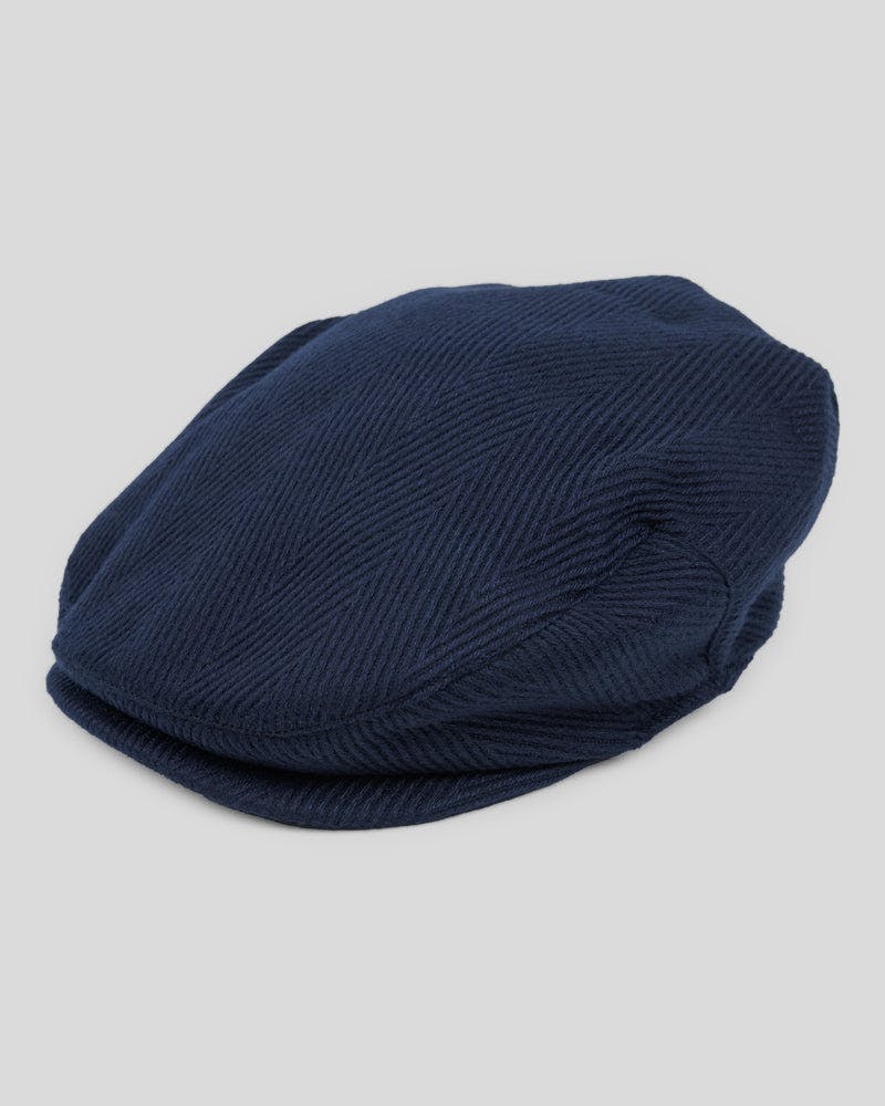 Steel & Jelly Ancton - Herringbone Textured Flat Cap - Navy - One Size