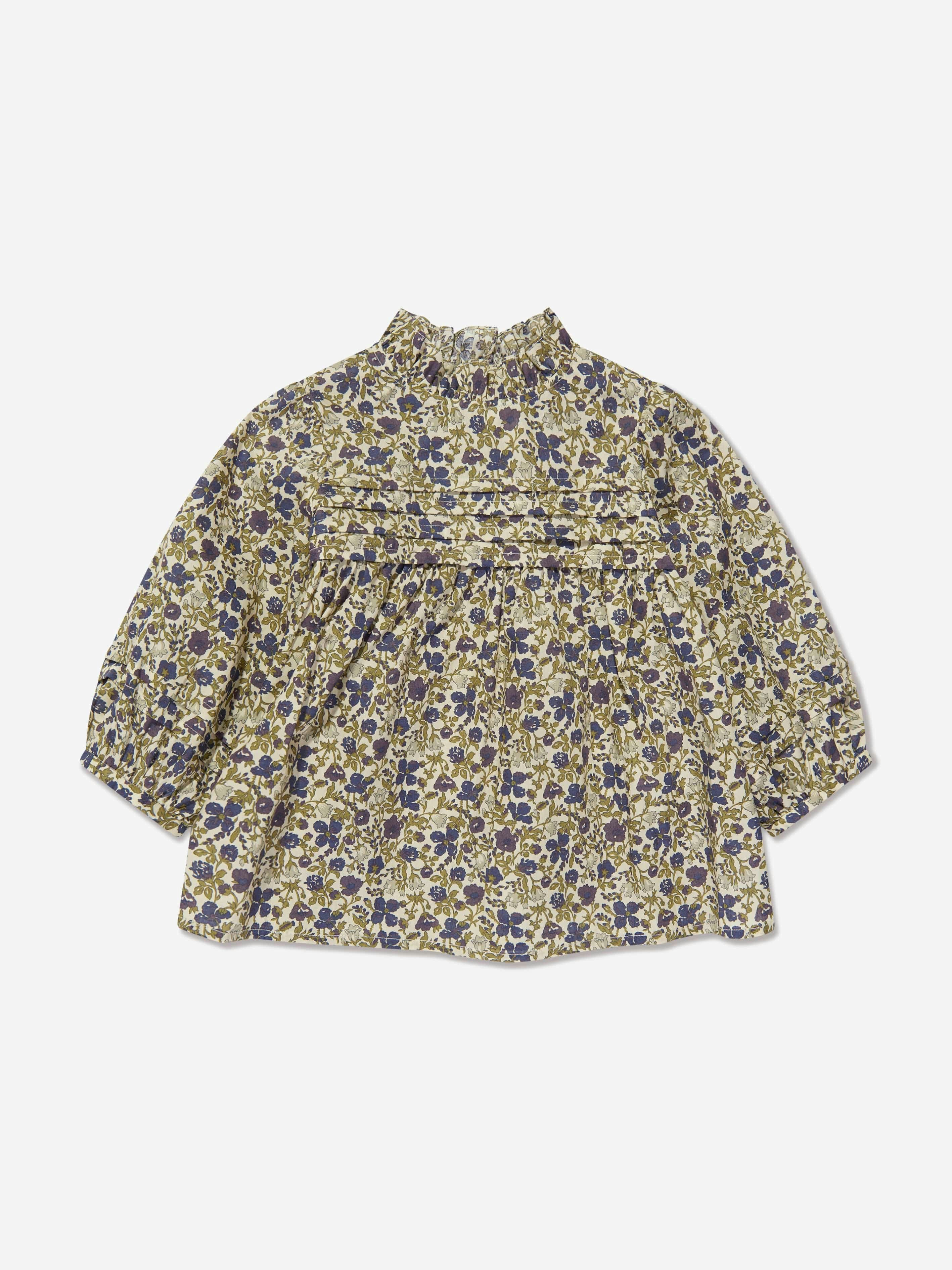 Bonpoint Girls Beige Tess Floral Blouse In - 10 Yrs