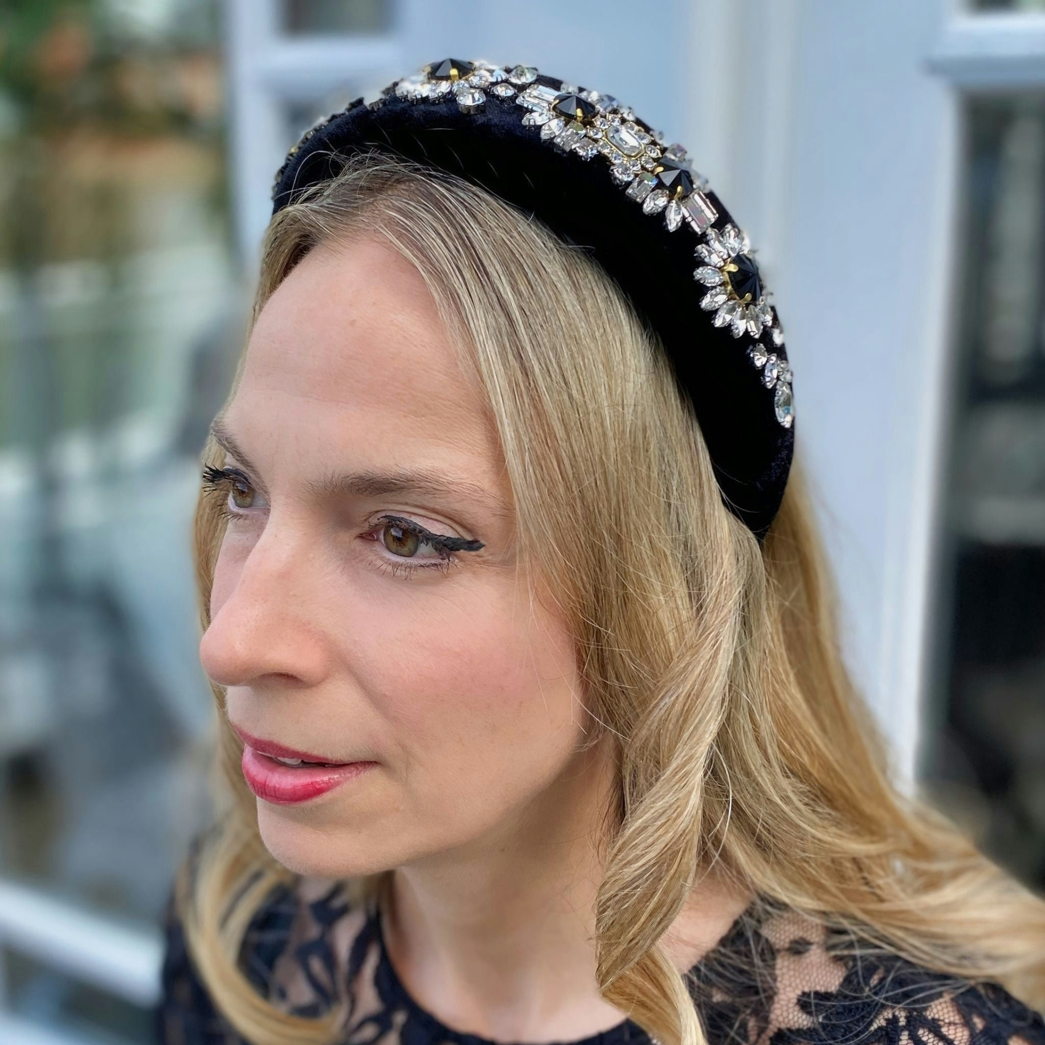 Queenmee Accessories Black Jewelled Headband In Padded Headband