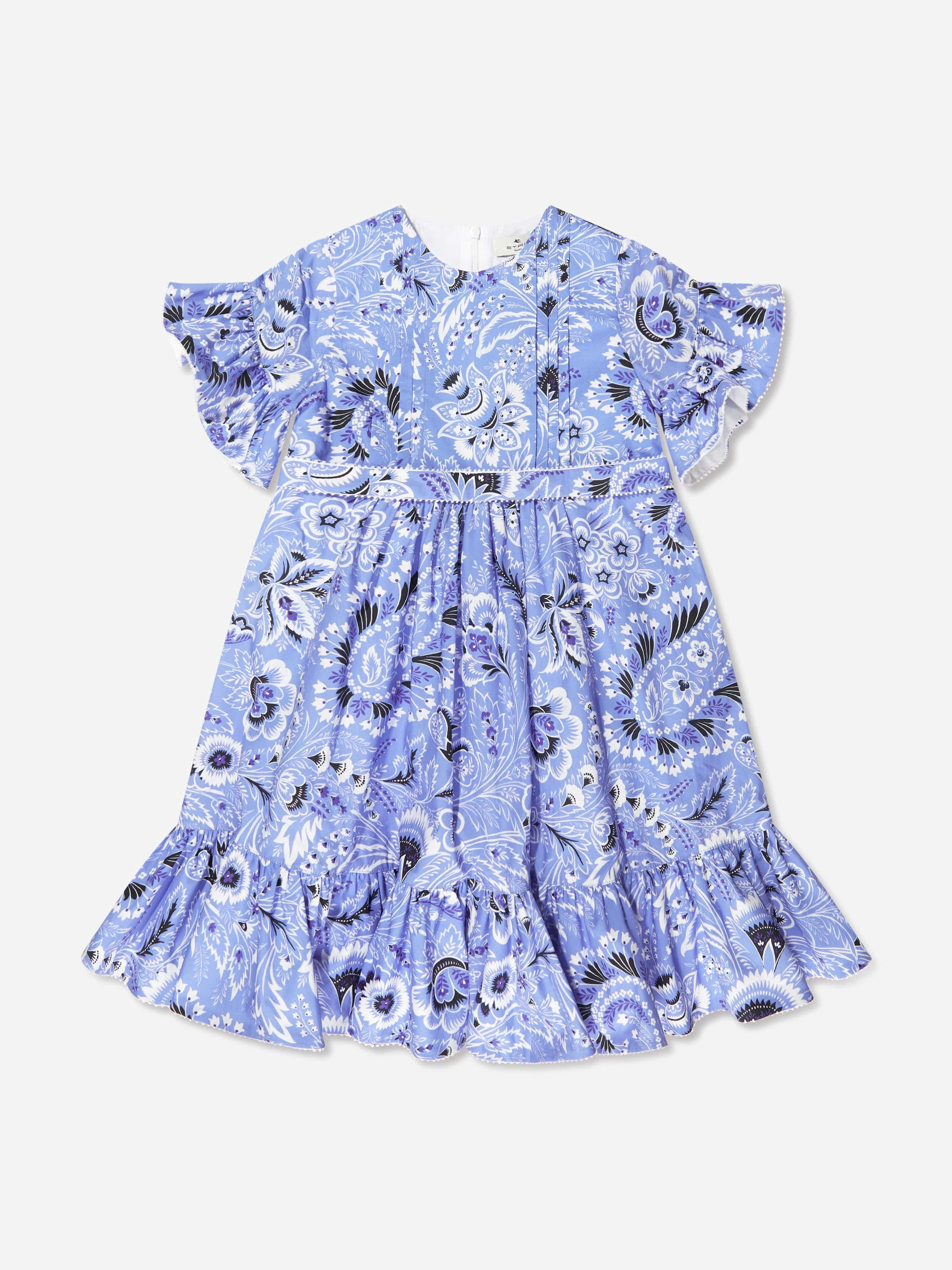 Etro Girls Blue Floral Paisley Dress In - 8 Yrs