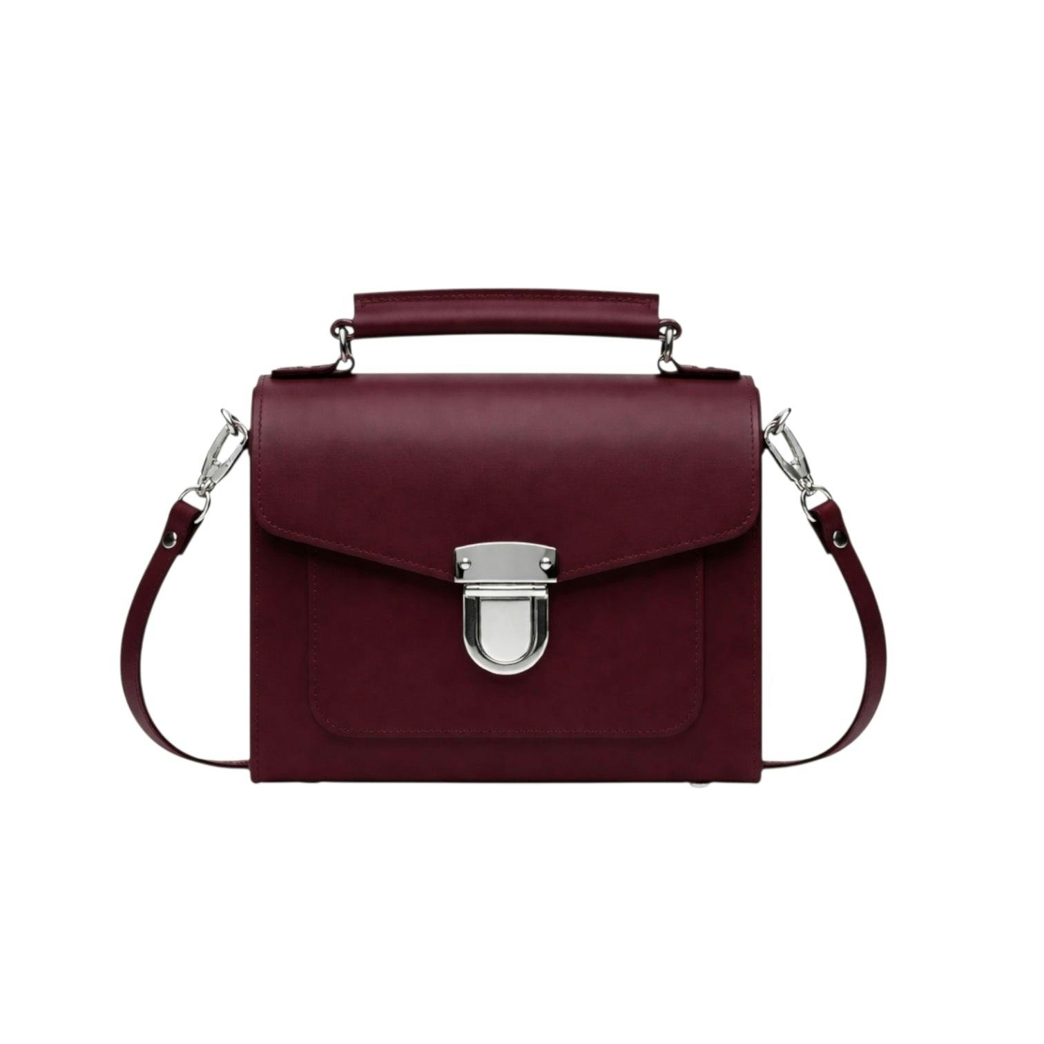 Zatchels Red Handmade Leather Sugarcube Handbag - Marsala - Plus