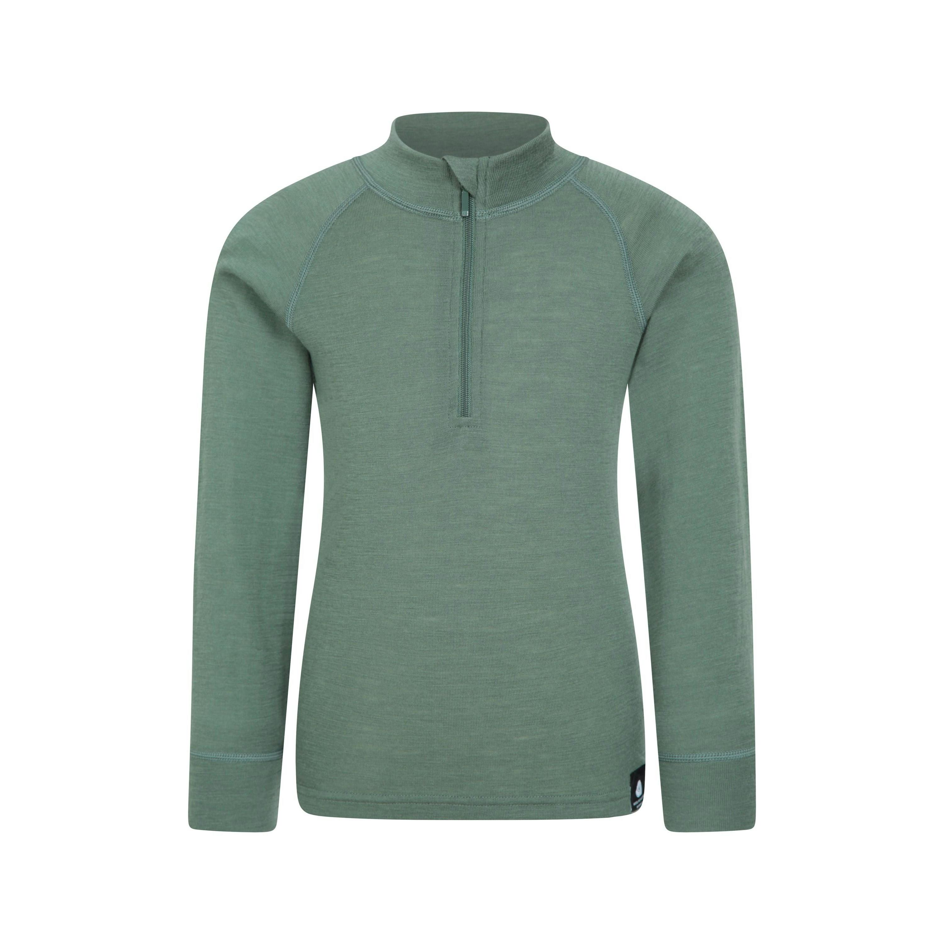 Mountain Warehouse Green Childrens/Kids Merino Blend Half Zip Base Layer Top - Khaki - 5-6 Years - Khaki - 70% Merino Wool/30% Polyester