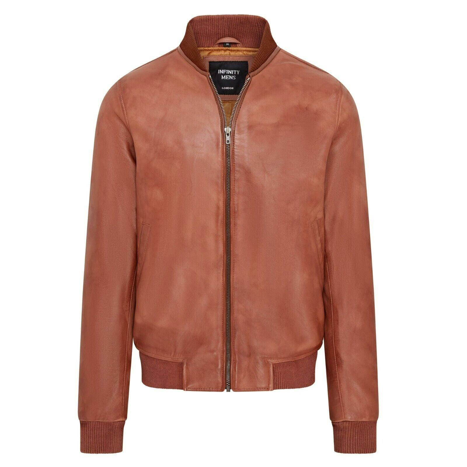 Infinity Leather Men's Soft Leather Ma-1 Varsity Bomber Jacket - Tan - Uk Xl | Eu 52 | Us 42
