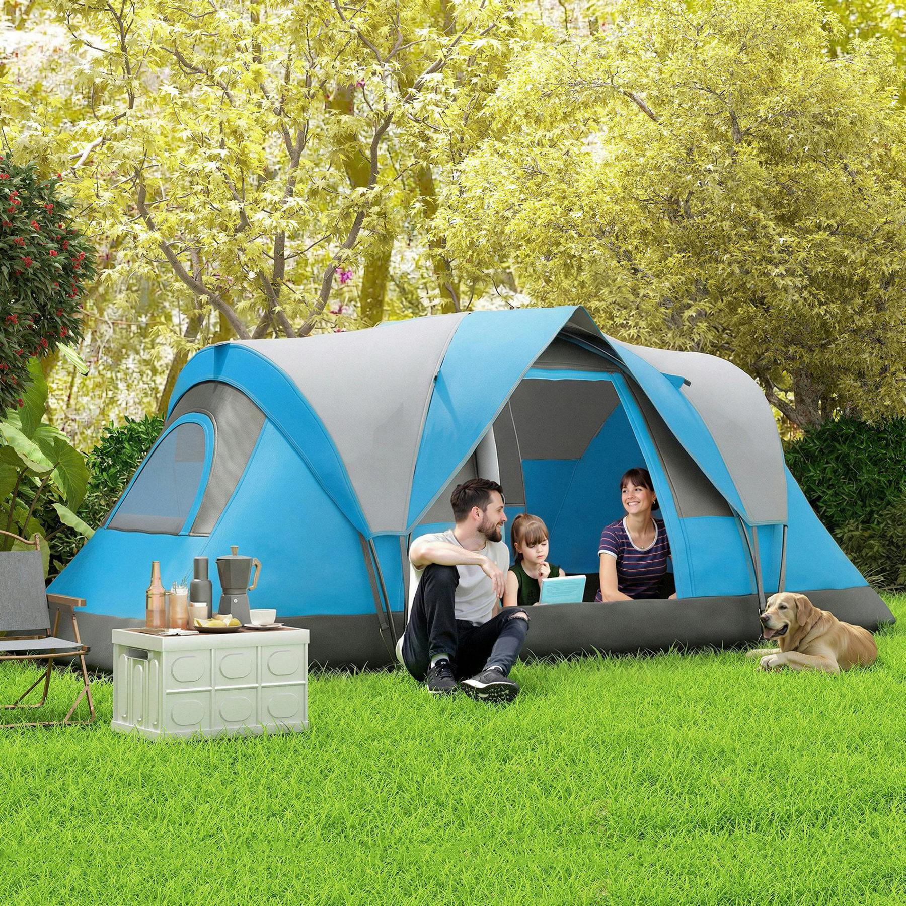 Outsunny Light/Blue Outdoor Camping Tent For 5-6 W/ Bag, Fiberglass & Steel Frame