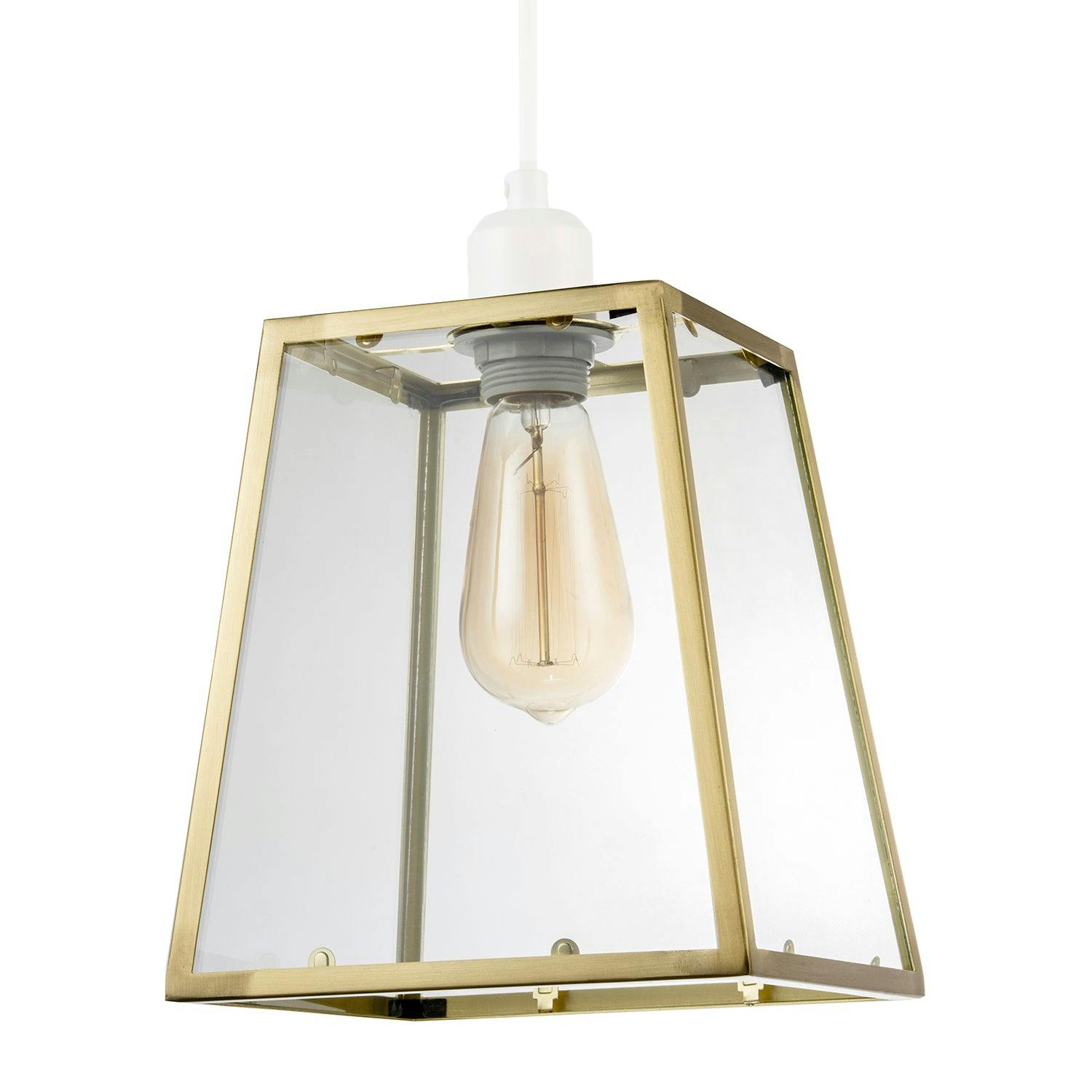 Rackhams Gold/Light Modern Geometric Polished Lantern Pendant Shade With Glass