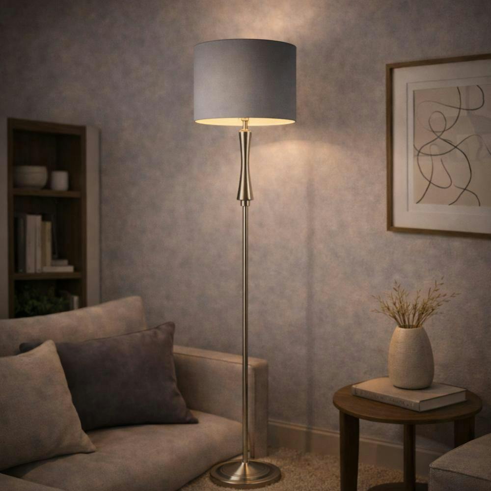 Pagazzi Lighting Grey/Light Lomond Floor Lamp Satin Nickel