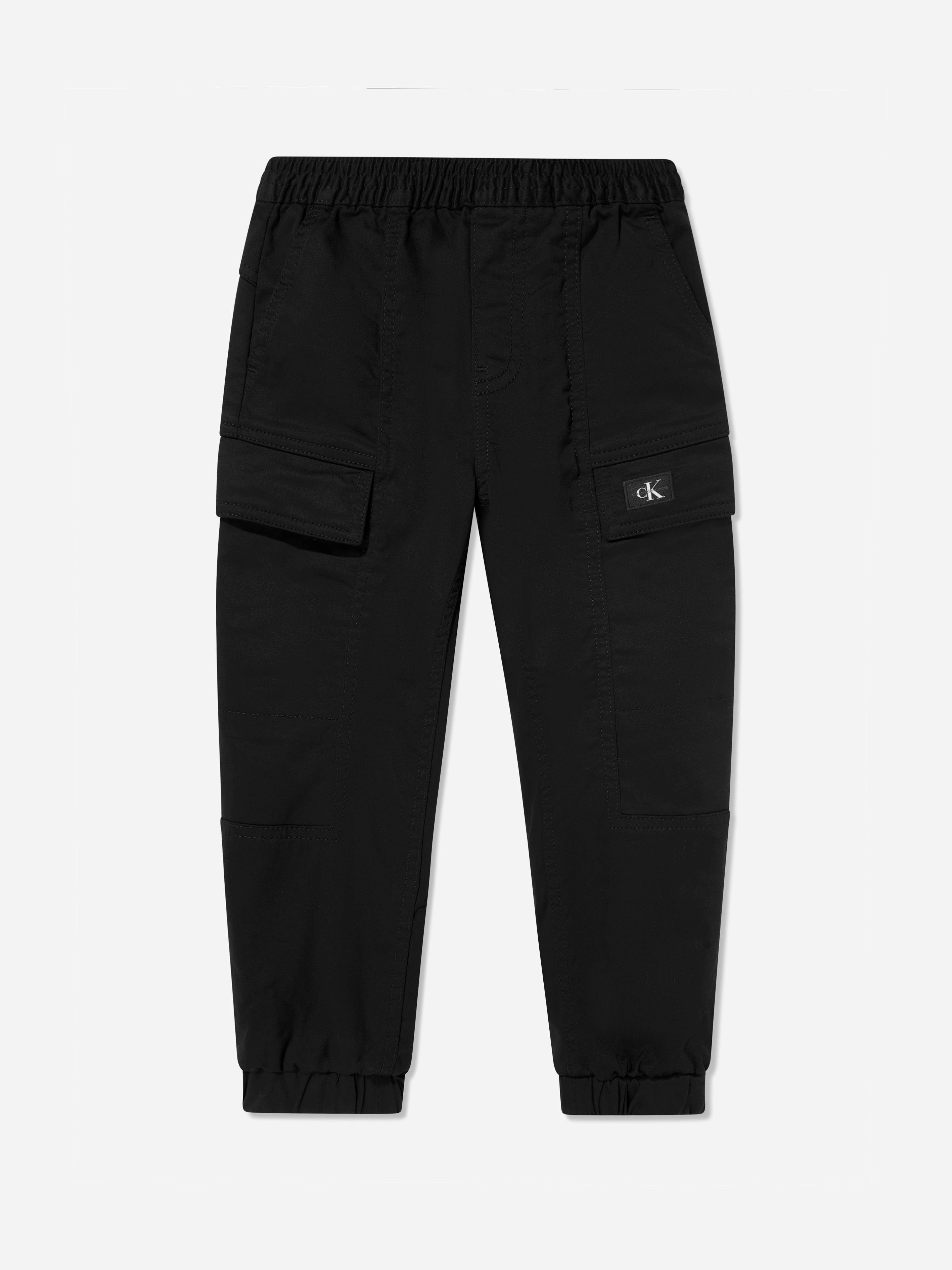 Calvin Klein Boys Black Sateen Cargo Trousers In - 10 Yrs