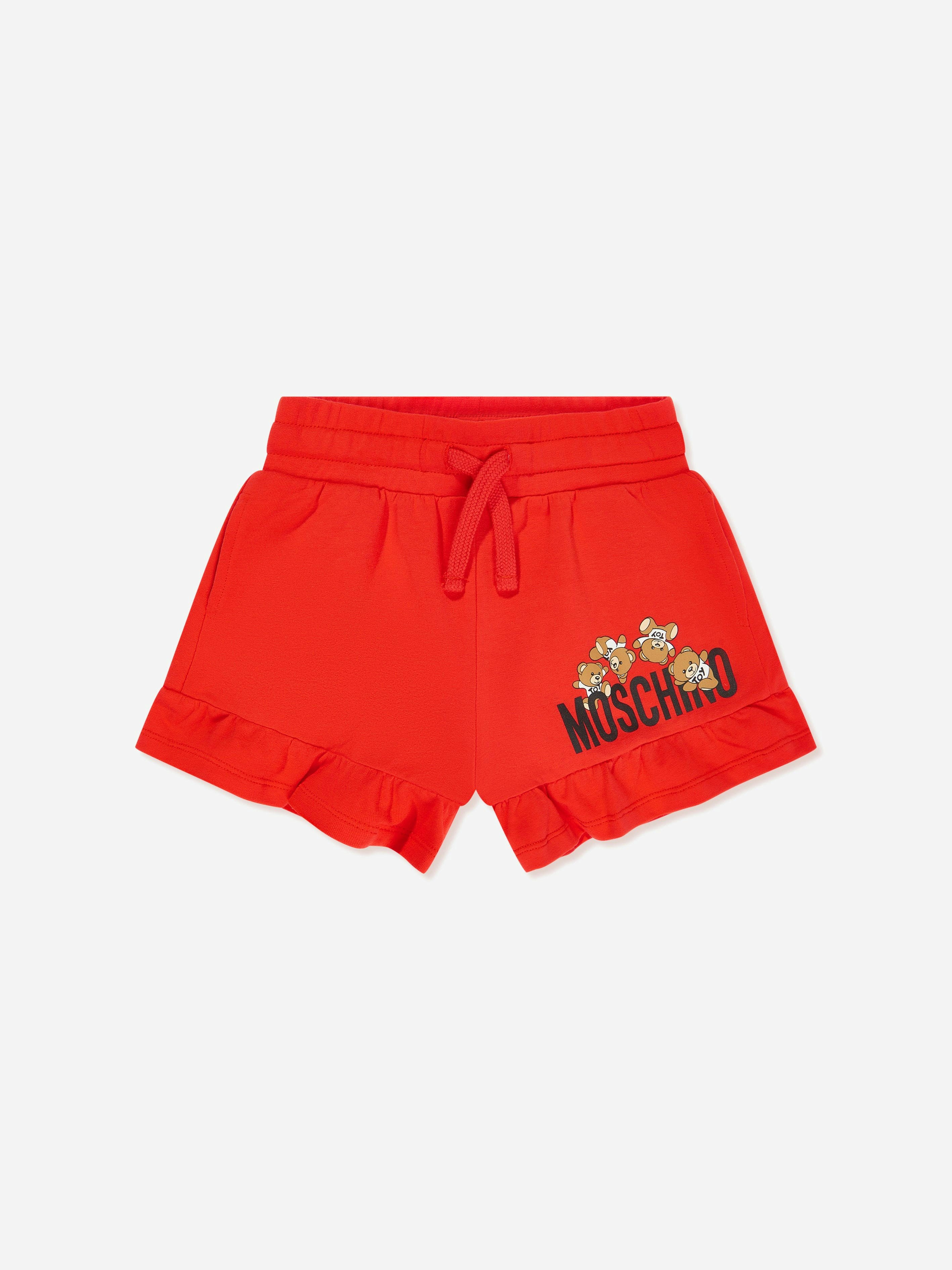 Moschino Kids Girls Red Moschino Teddy Logo Shorts In - 10 Yrs