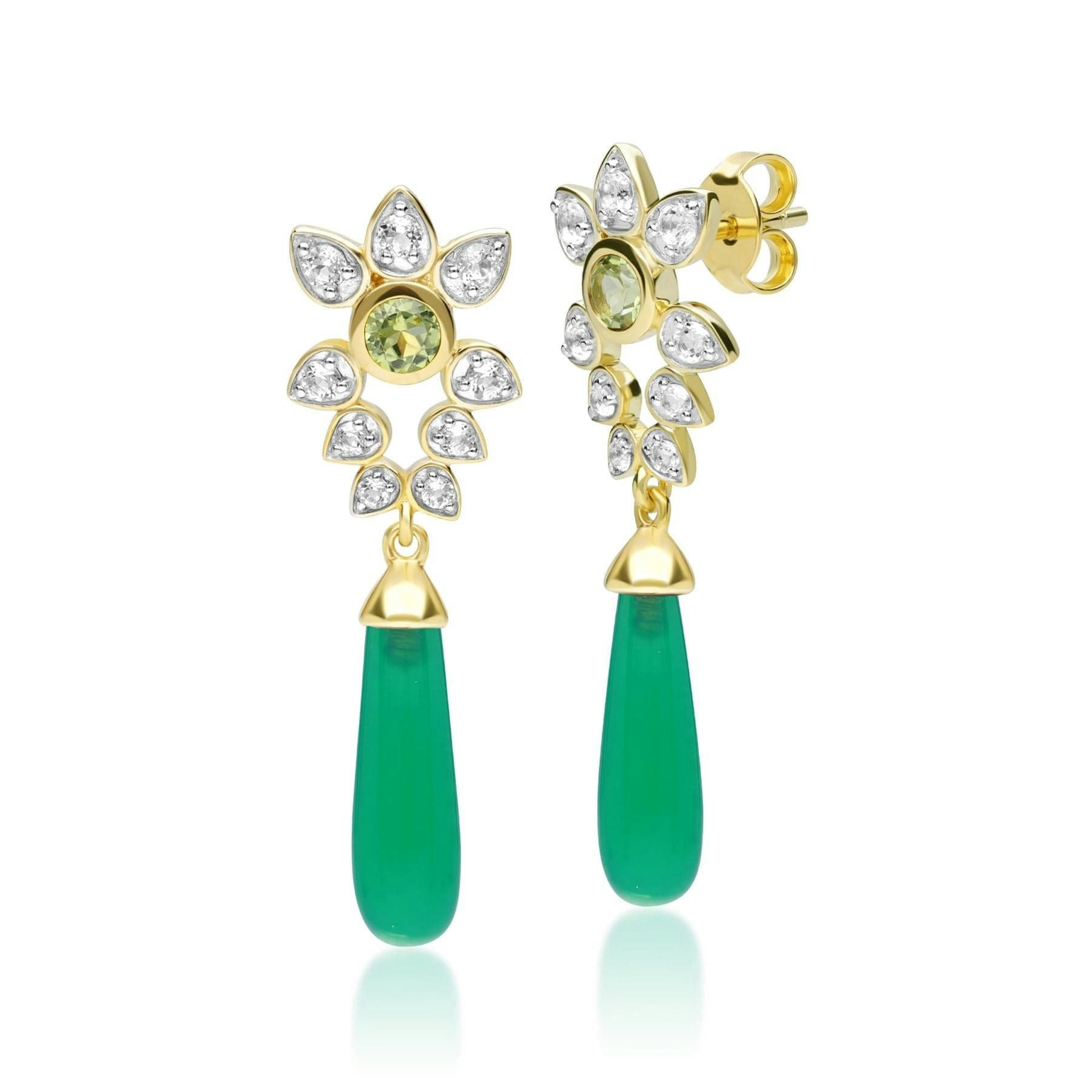 Gemondo Women's Green/White/Gold Ecfew™ Creator Dyed Chalcedony, Peridot & Topaz Earrings In Plated Sterling Silver