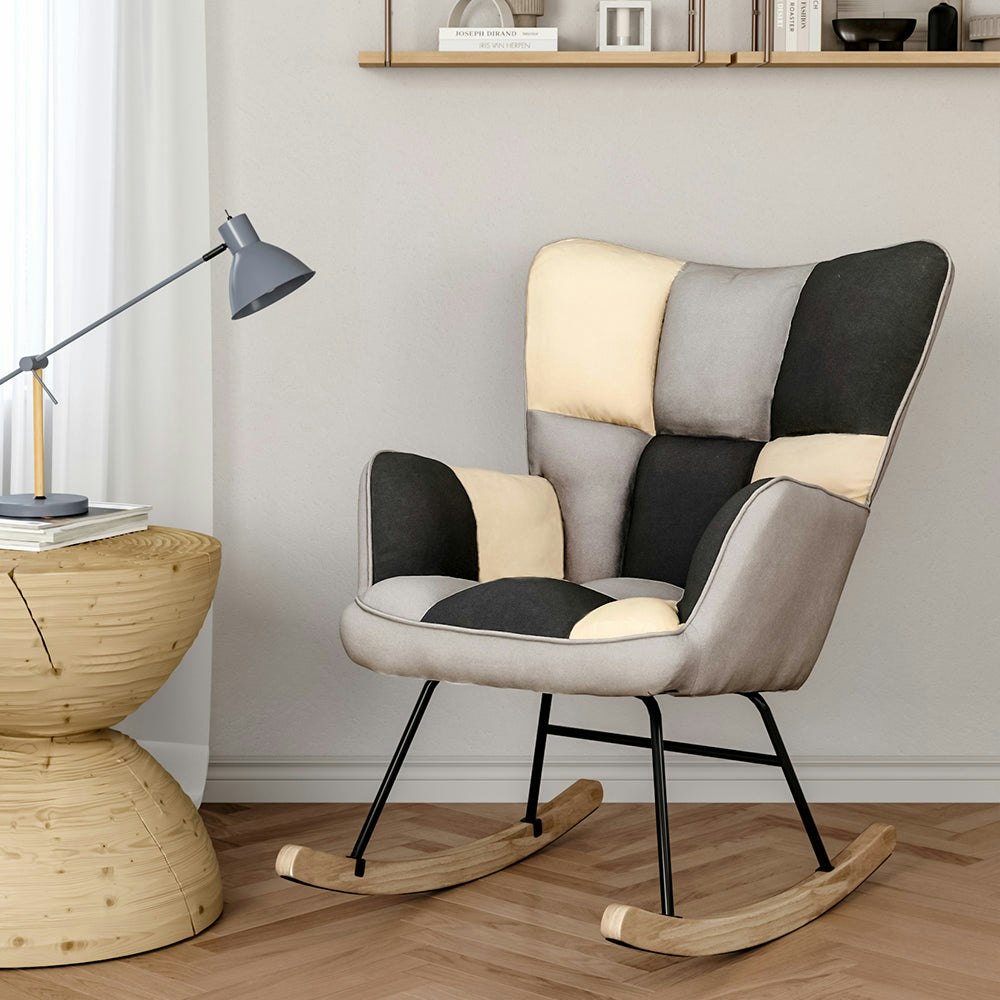 Living And Home Yellow 3Ft Height Tufted Linen Upholstered Rocking Chair - Multicolor