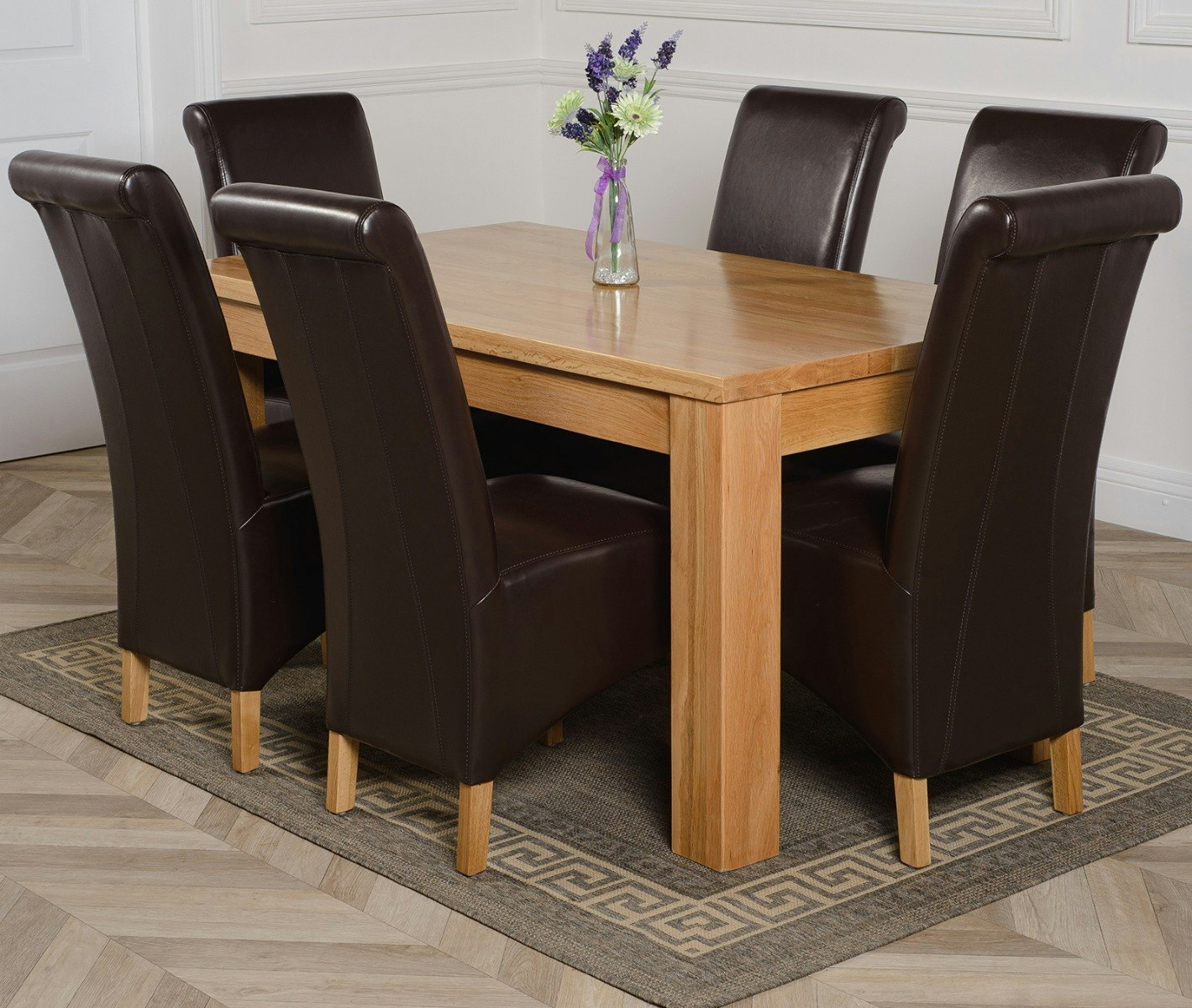 That's Furniture Brown Dakota Oak Dining Table With Montana Leather Chairs - 6 Chairs Medium