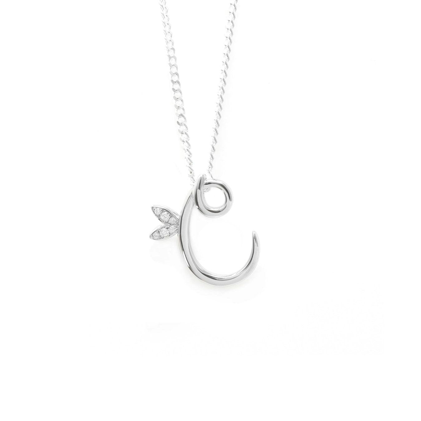 Say It With Unisex Silver Winged Diamond Initial Necklace - Sterling - C/18" | : 18 Inches - Image 3