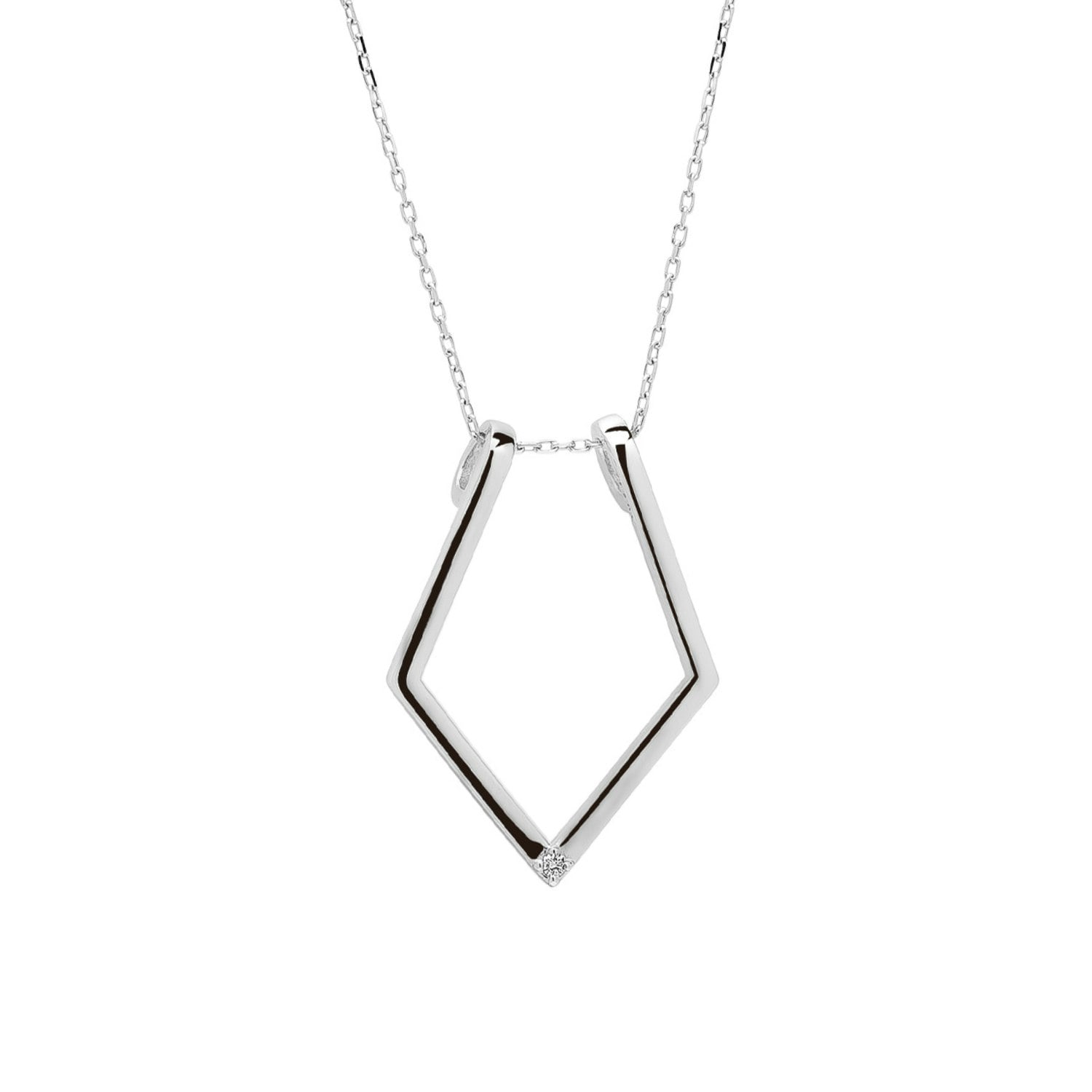 Spero London Silver Fine Diamond Rhombus Ring Holder Necklace In Sterling