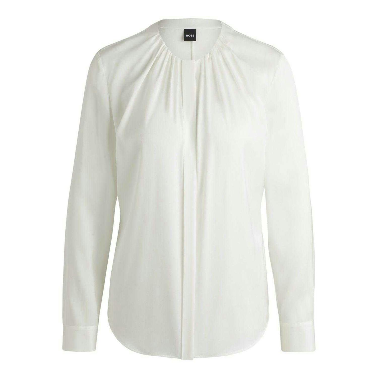 Boss Women's White Silk Regular Long-Sleeved Blouse - 4 Uk - 93% Silk/7% Elastane