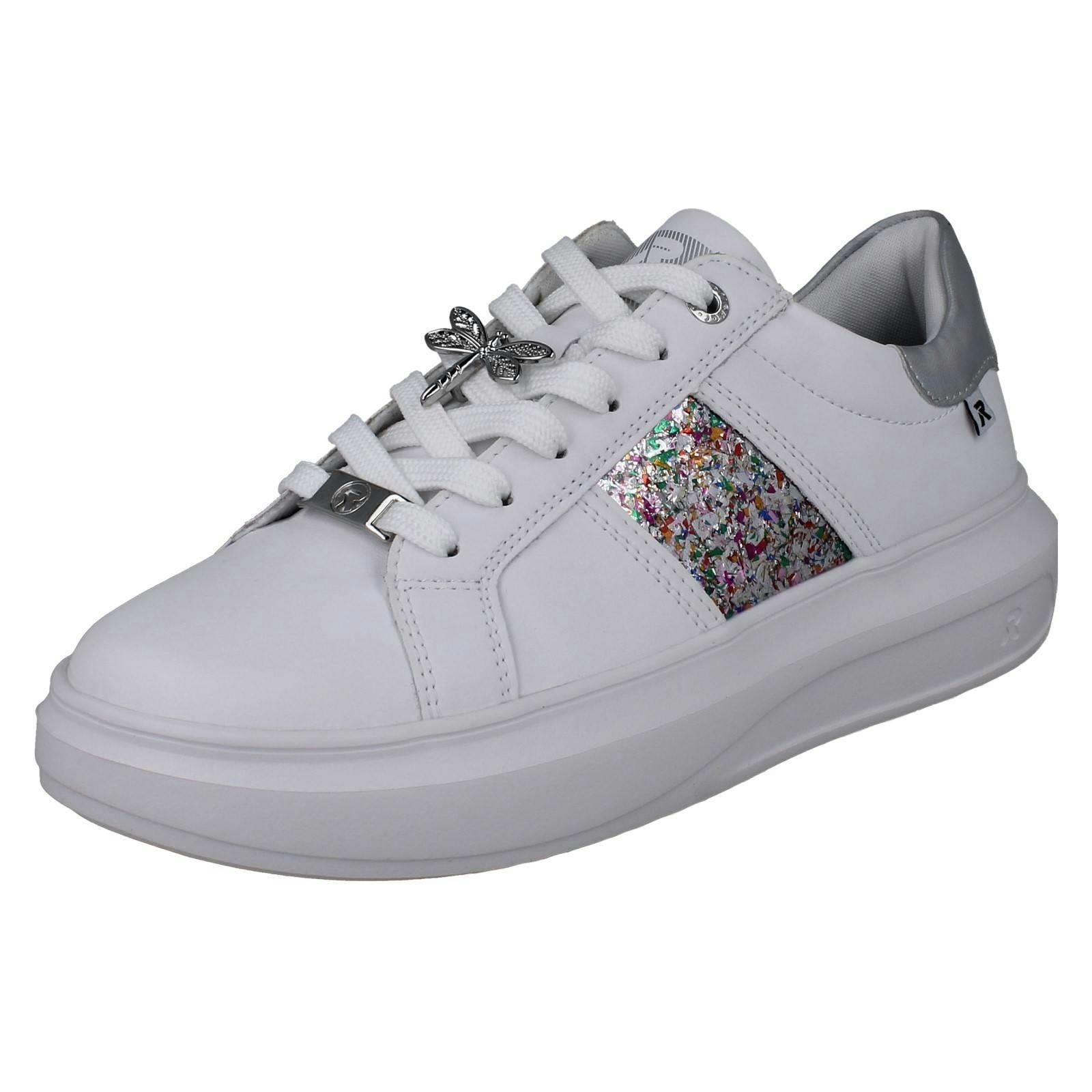 Rieker Women's White Revolution Stone Chip Panel Platform Trainers W1202 - Uk 7.5